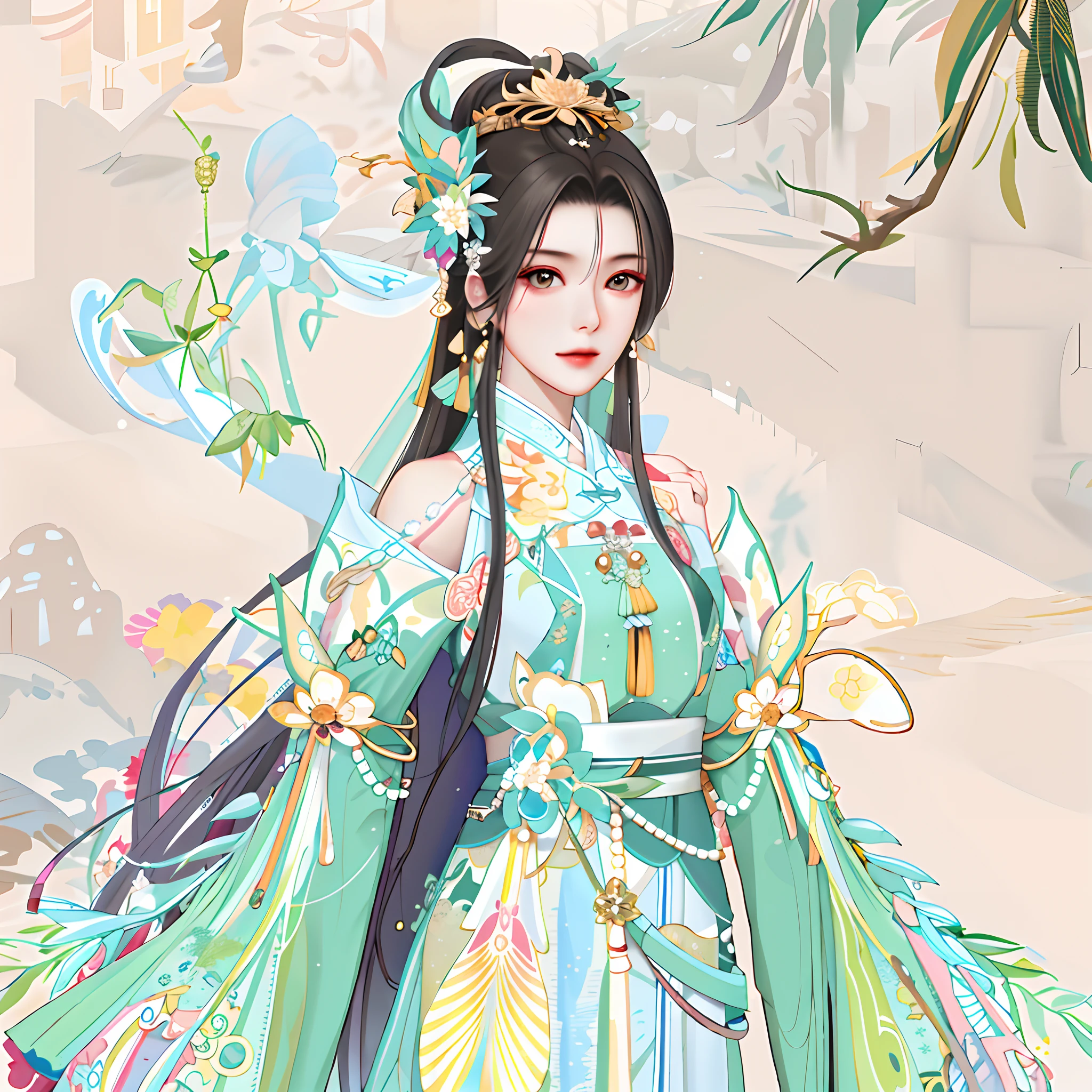 oriental girl,Works of masters,Best picture quality,Higher quality,high detal, 超高分辨率, 8K分辨率, depth of fields, cinematic photogtaphy, intricately details, carefully, meticuloso, glorious, max detail, extreme beautiful, (((1girll, 独奏))), 18yr old, long whitr hair, brunette color hair, white skinned, A picture, tmasterpiece, (Best picture quality), Higher quality, high detal, 超高分辨率, in a panoramic view, Exquisite facial features, s the perfect face