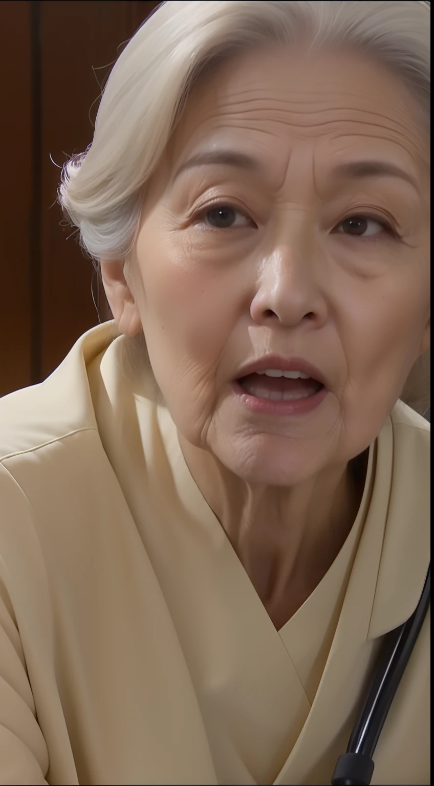 4k、top-quality、Masterpiece、70-year-old woman in Japan、Inside the nursing home、Rampage in the bet、senility、Violence、Assault an employee