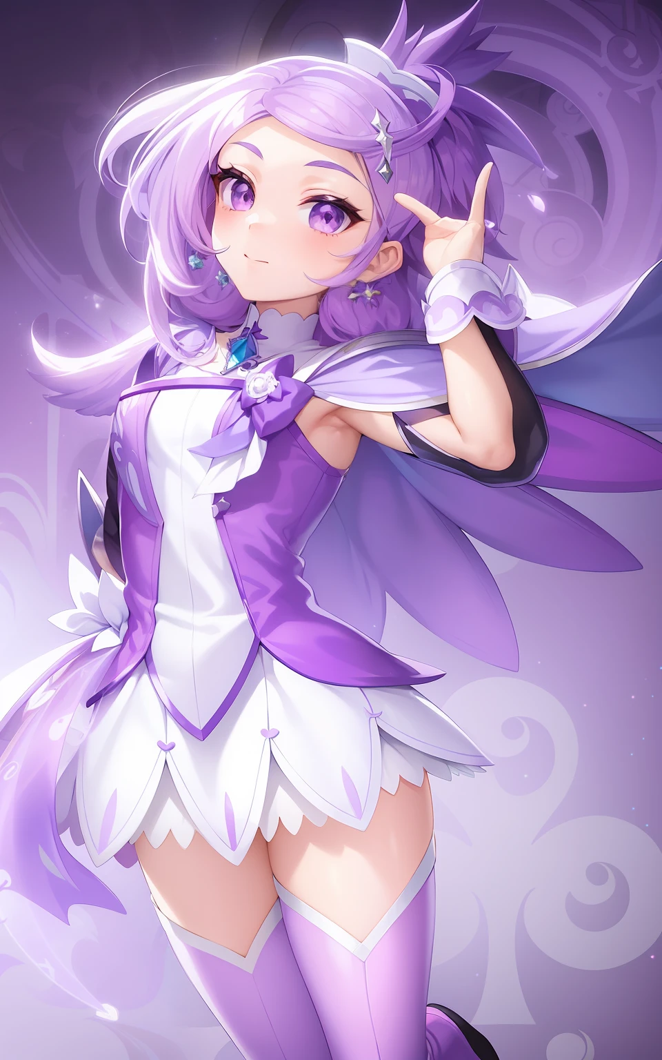 Cartoon image of a boy with a white and purple dress, Boy with short purple hair, Boy with purple boots, Wallpaper!, Prince of Amethyst, Official art, Prince in anime, mlp fanart, Official Character Art, official fan art, !!Full body portrait!!, Magical Boy Style, detailed fan art, magic aura, hight resolution, Commission for high resolution