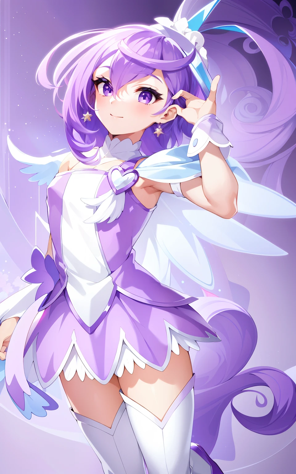 Cartoon image of a boy with a white and purple dress, Boy with short purple hair, Boy with purple boots, Wallpaper!, Prince of Amethyst, Official art, Prince in anime, mlp fanart, Official Character Art, official fan art, !!Full body portrait!!, Magical Boy Style, detailed fan art, magic aura, hight resolution, Commission for high resolution
