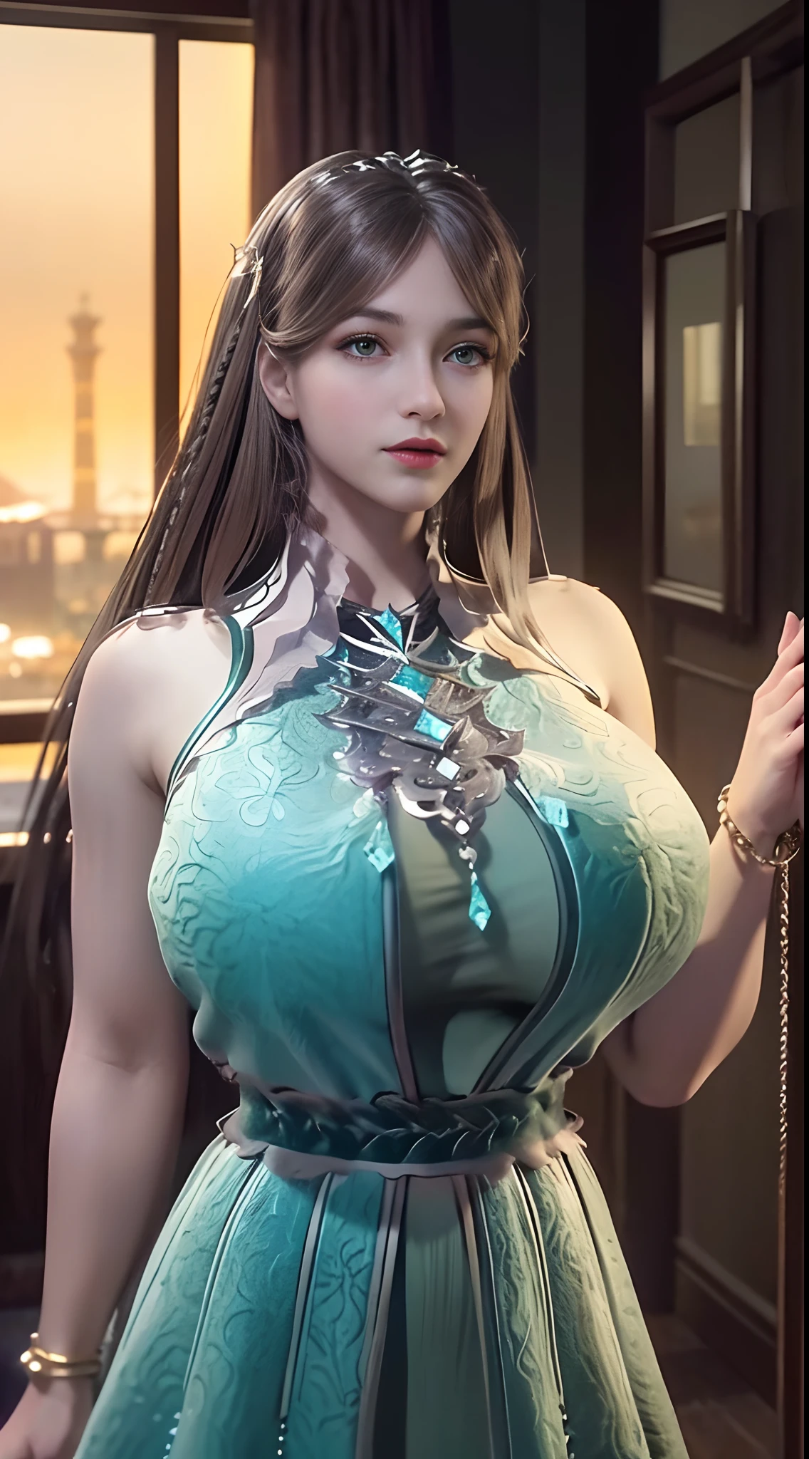 night,moonlight,1 girl,(cheongsam:1.5), Body chain,Outdoor activities, (standing posture),grace,(((red lips))), Lips slightly open, clavicle,(huge breasts:1.3),skin shiny,((8k, original photo, top quality, masterpiece)), HD RAW color photos professional close-up photos, (actual, photorealism: 1.37), (best quality),8k,Define detailed faces, tiny details,alone,Alice,