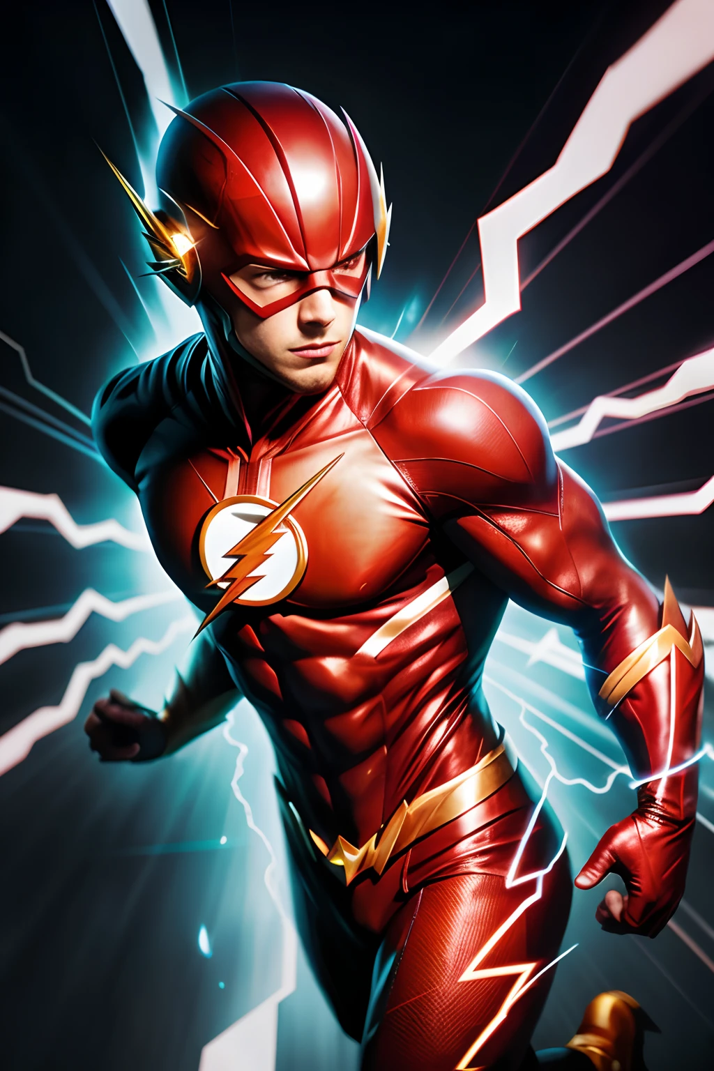 Wearing a flash suit, Alafeld flashed through the lightning storm, The Flash, flash image, Gorgeous glitter elegance, speedster, flash photo, Flash, Artgerm JSC, Enable flash, author：Eddie Mendoza, Red lightning!!, Flash photography 4 K HDR, flash lighting, The flash comes on, Fan art, Artgerm Greg Rutkowski _ greg