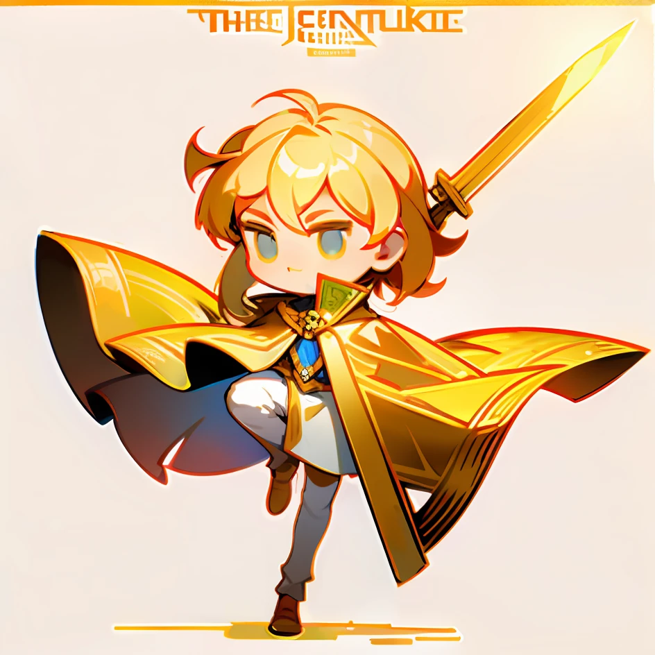 （tmasterpiece，top Quority，best qualtiy），pix，pixelart，full bodyesbian，A boy with，European Middle Ages，Armed with a golden sword and golden shield，coiffed blonde hair，White clothes，adolable，standing on your feet，Full body like