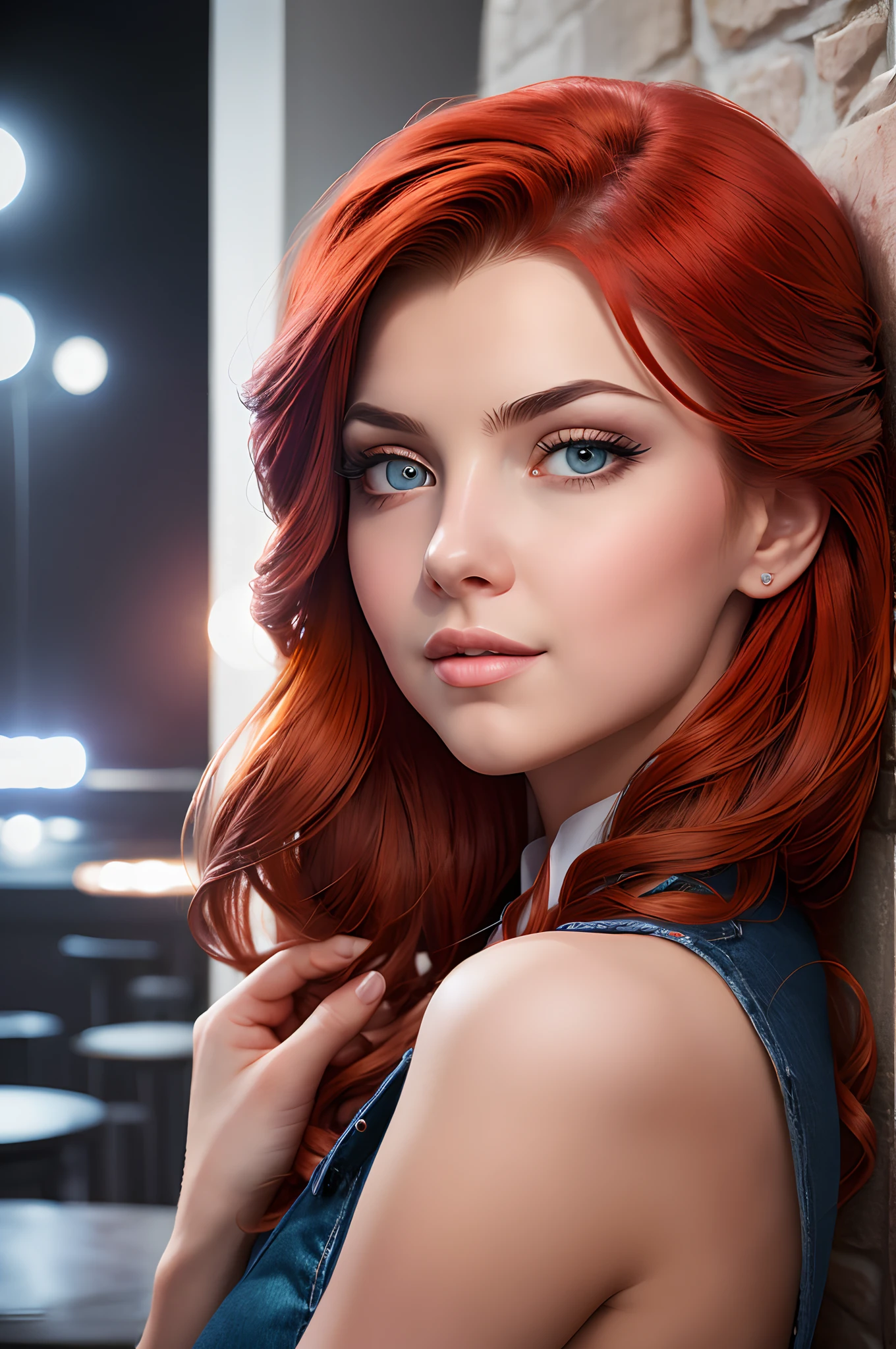 (tmasterpiece, beste-Qualit: 1.2), detailized face, Color: 1.2, Redhead,  improvisation, Studio, rim lighting, illumination, (стиль Marcin Jakubowski),