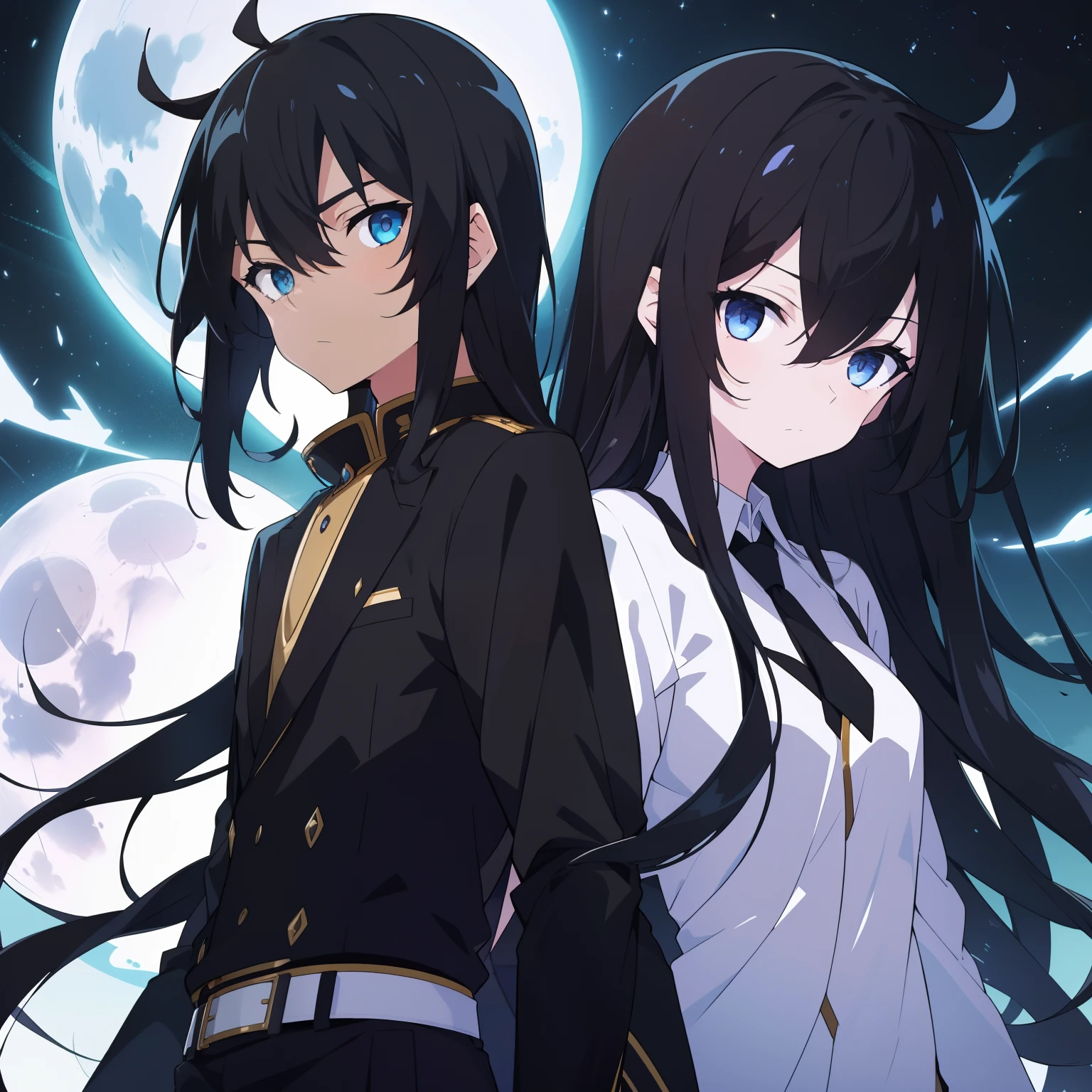 (2 people) The emperor enters the protagonist(Black Haired Girl)The room) (White Moonlight looked complacent,The protagonist looked surprised)