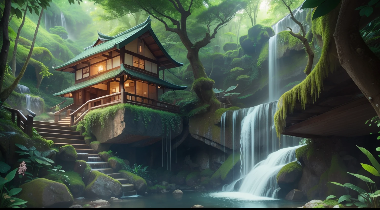 Hidden Waterfall Tea House:
Discover a hidden tea house behind a waterfall, where time stands still.