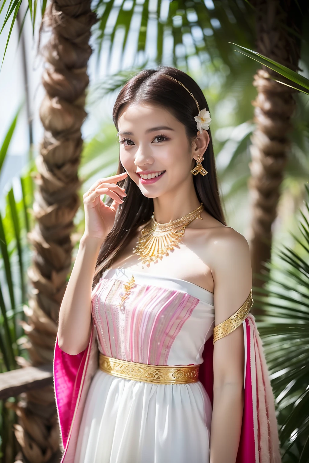 (8K分辨率,Photos above the legs),(Multiple women,20yr old,com rosto detalhado,详细的脸,Black colored eyes,(looking to the camera),Long dark red hair,(Messy has layers),(Best Skin Type:1.21),(((Thai traditional clothing:2.1)Bandeau+Traditional shawls(silvery white),Luxury ladies' tube dresses(in pink)),A small number of flower hairpins,Luxury necklaces and bracelets),Tall and tall,perfect hand,Ultra-fine clothing material),(Traditional Thai style chalet,tropical trees,Exquisite environmental details),(confident smile,Rejoice),(profesional lighting,动态照明),((Noble(silvery white,red colour,in pink))),(Golden section,Hasselblad photograp,tmasterpiece:1.uthfulness,trendsetting,Artis,Art platform)