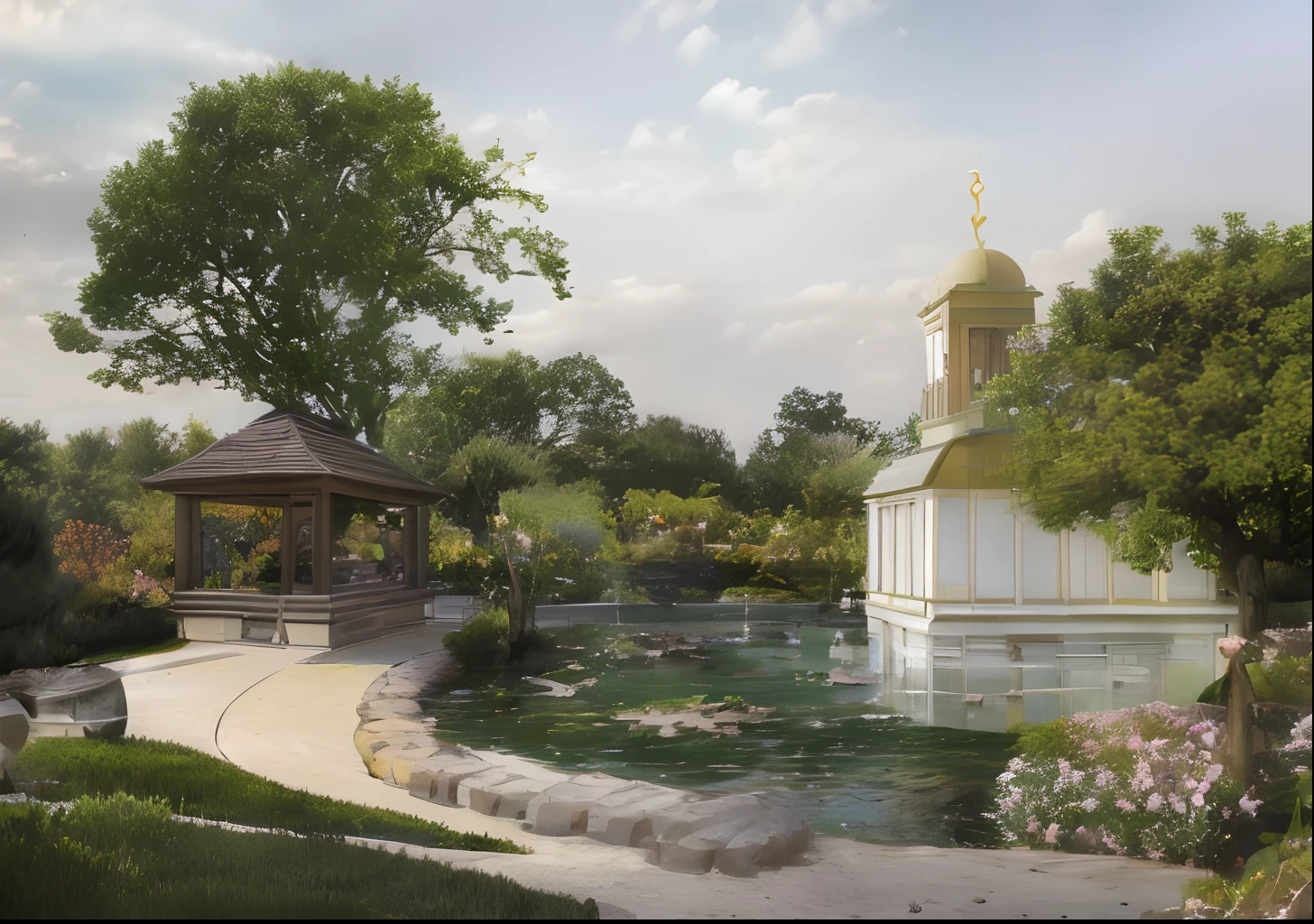 Gazebos and ponds in the park