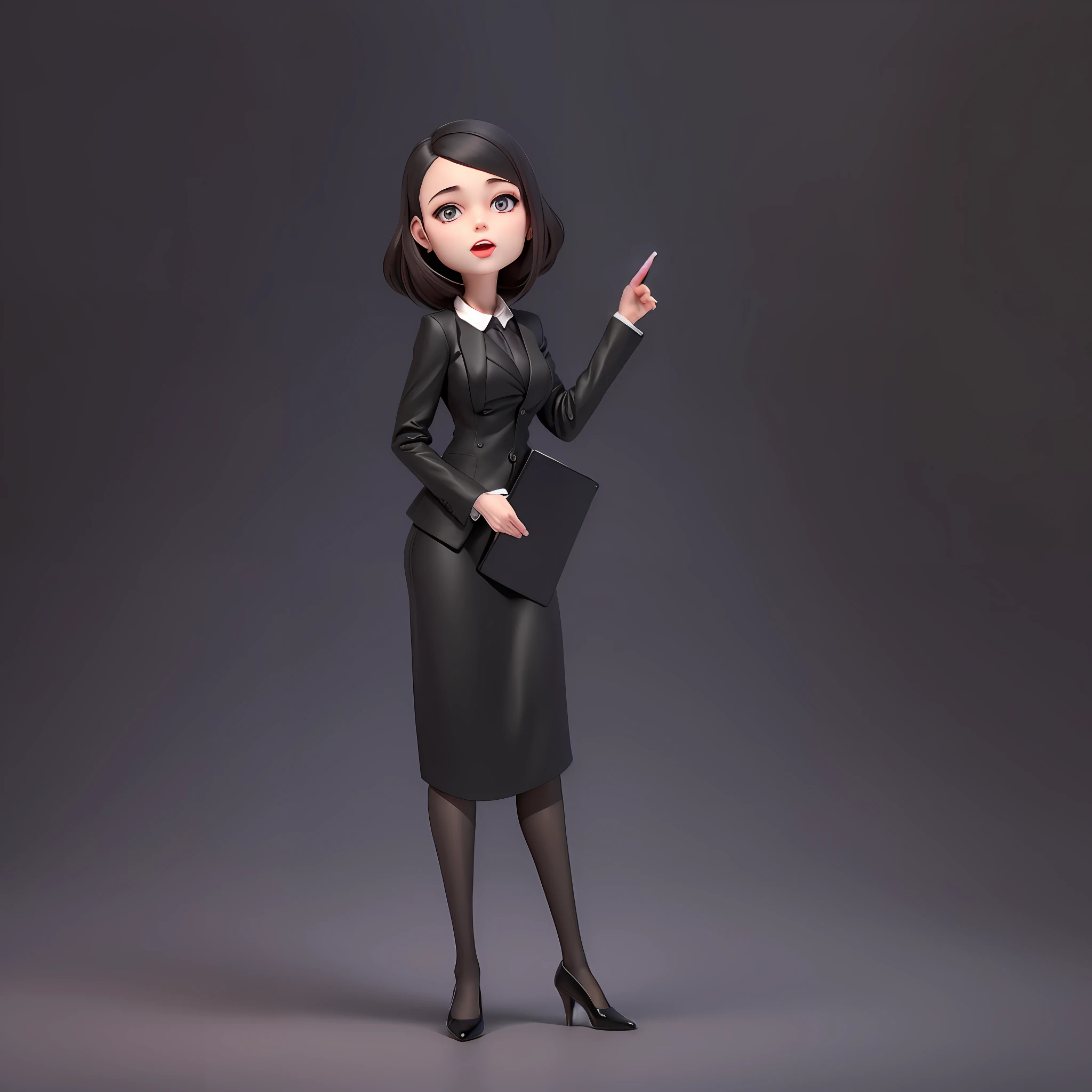 a woman in a business suit pointing to something {White Shirt}, woman in business suit, woman in black business suit, business woman, female in office dress, girl in a suit, corporate stylegirl in suit, young business woman, wearing a strict business suit
