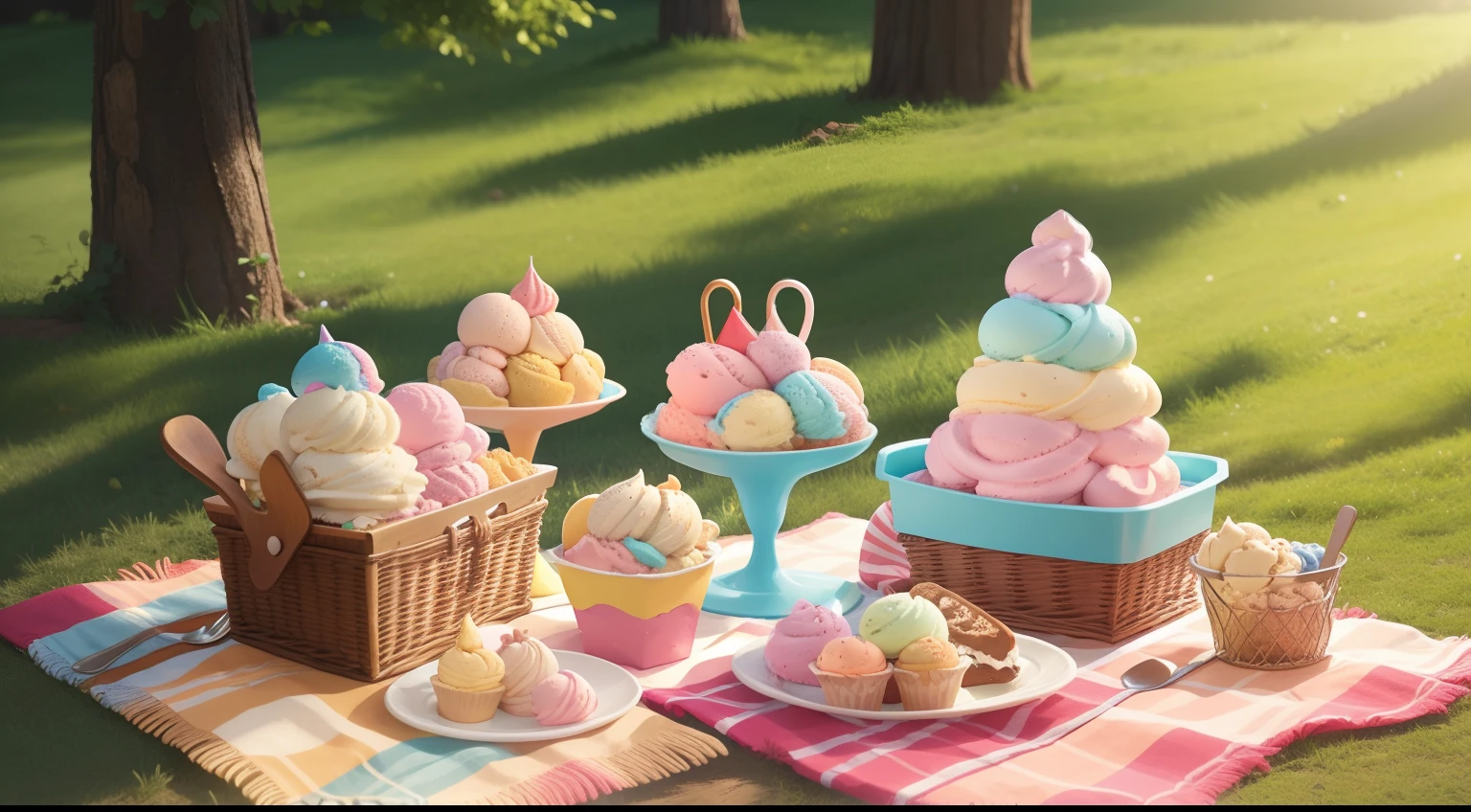 Ice Cream Mountain Picnic:
Climb a mountain made of ice cream scoops and have a picnic with flavors as bright as the sun.