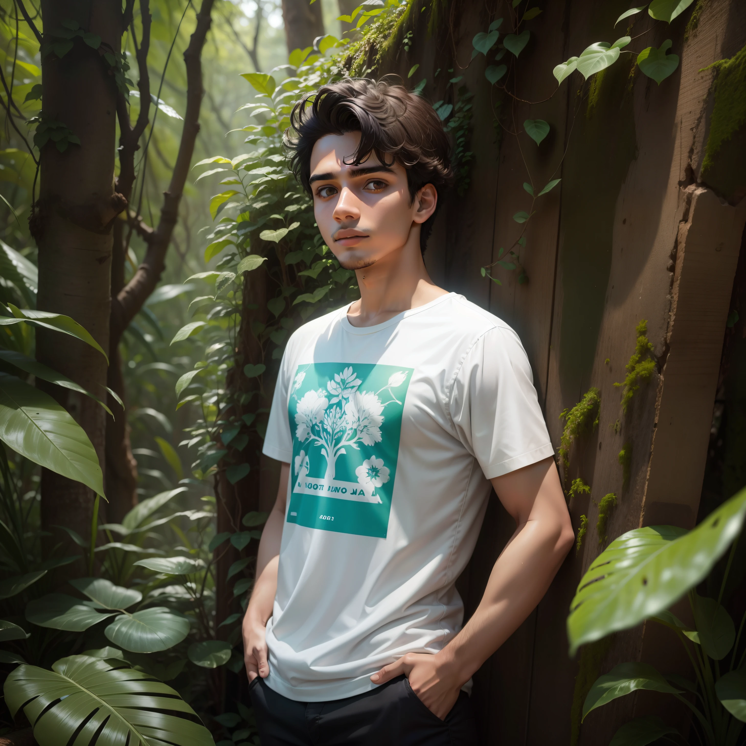 Jovem de 20 dentro de uma floresta