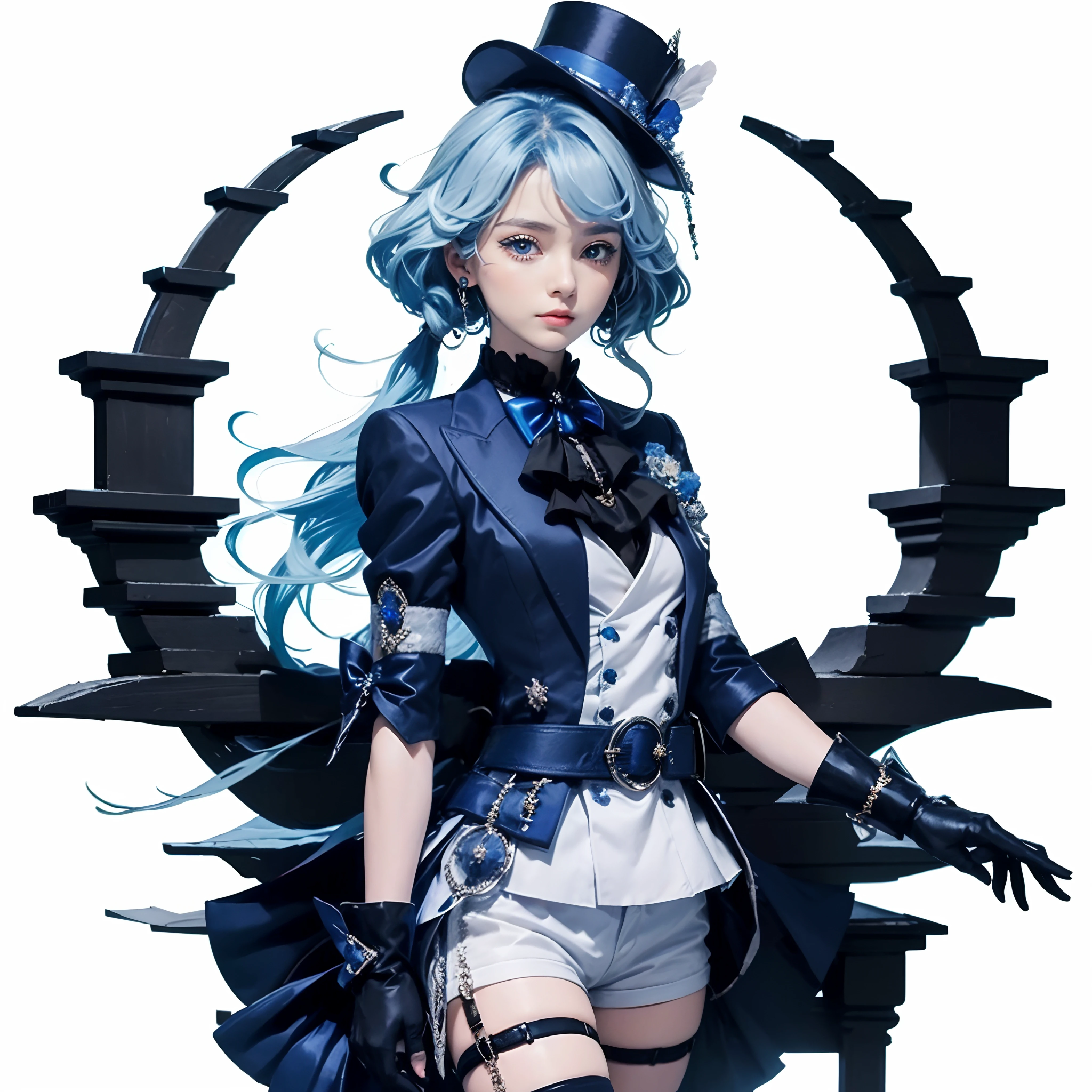 A close-up of a person in a costume and gloves, rococo cyberpunk, Anime girl cosplay, gothic maiden anime girl, steampunk beautiful anime woman, Gorgeous Role Play, beatrice blue, sakimichan frank franzzeta, Anime cosplay, vocaloid, , anime barbie doll, big breasts and big breasts. h. beatrice blue, from girls frontline