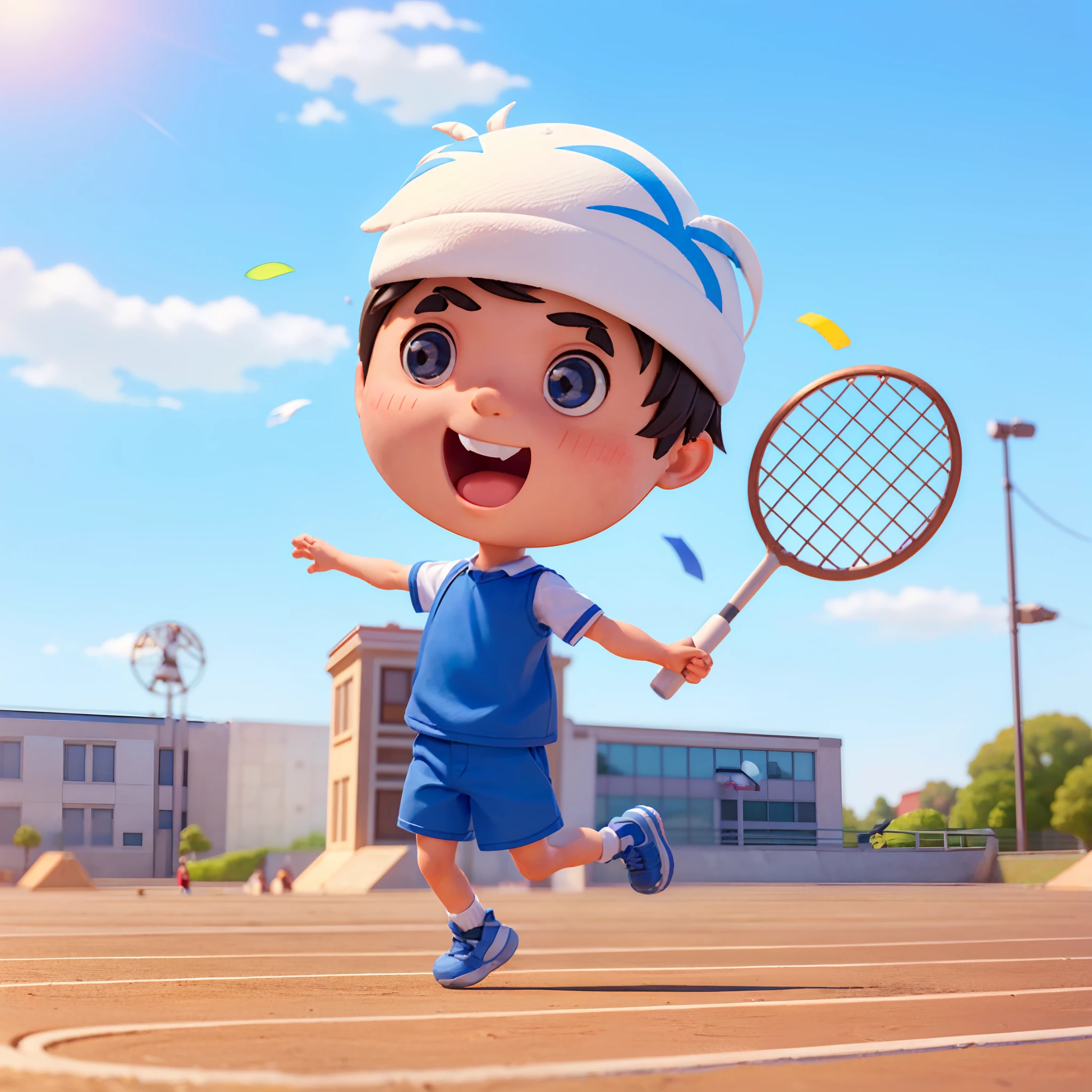 A boy (in the picture ratio 1:2), school uniform, school playground, running track, crossing the finish line, victory, joy, joy, perfect quality, clear focus, (Masterpiece: 1.2) (Realistic: 1.2) (Bokeh) (Best quality) (Detailed skin: 1.3) (Intricate details) (8K) (Detail eyes) (Sharp focus), (Happy)