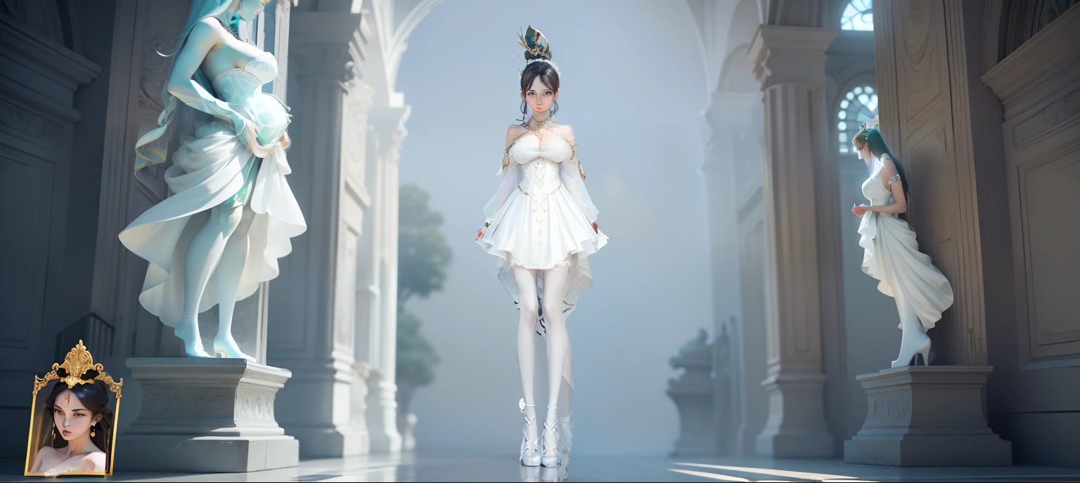 ultra realistic 8k cg, Flawless, Clean, Masterpiece, Professional artwork, Famous artwork, Cinematic lighting, Cinematic bloom, Perfect face, Beautiful face, fantasy, Dreamlike, Unreal Engine 5, Science fiction, Lace, Lace trim, lace-trimmed legwear, luxury goods, jewelry, Diamond, gold, the pearl, Pedras preciosas, Sapphire, Ruby, Emerald, intricately details, Delicate pattern, Charming, Alluring, Seductive, Erotic, Enchanting, hair adornments, necklace, Earrings, Bracelet, armlets,Autumn.
((,1girll, angle of view,Best quality,)) ,((((,1girll, Solo, huge fake breasts:1.5, Goddess dress, Half body, view the viewer, standing))))