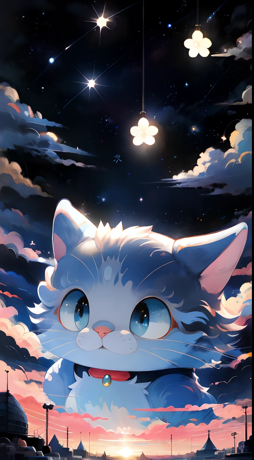 best qualtiy, tmasterpiece, A detailed:1.4, 【Doraemon:1.5】, Look at the sky, the night,stars