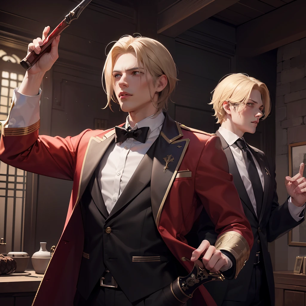 Edward Castlevania, the enigmatic protagonist of your game, emerges as the last surviving descendant of the legendary Castlevania vampire lineage that faded into history and millennia ago. Residing in the 1500 AD era, he aligns himself with the secretive organization known as "The Saber Cross." Tasked with eradicating vampiric threats preying upon humanity, Edward wields his unique dual-transforming pistols, seamlessly transitioning them into formidable swords. His existence bridges the gap between the supernatural and human worlds, adding an intriguing layer of complexity to his character as he navigates his eternal struggle he's also wearing a red jacket tuxedos and have a fedora hat