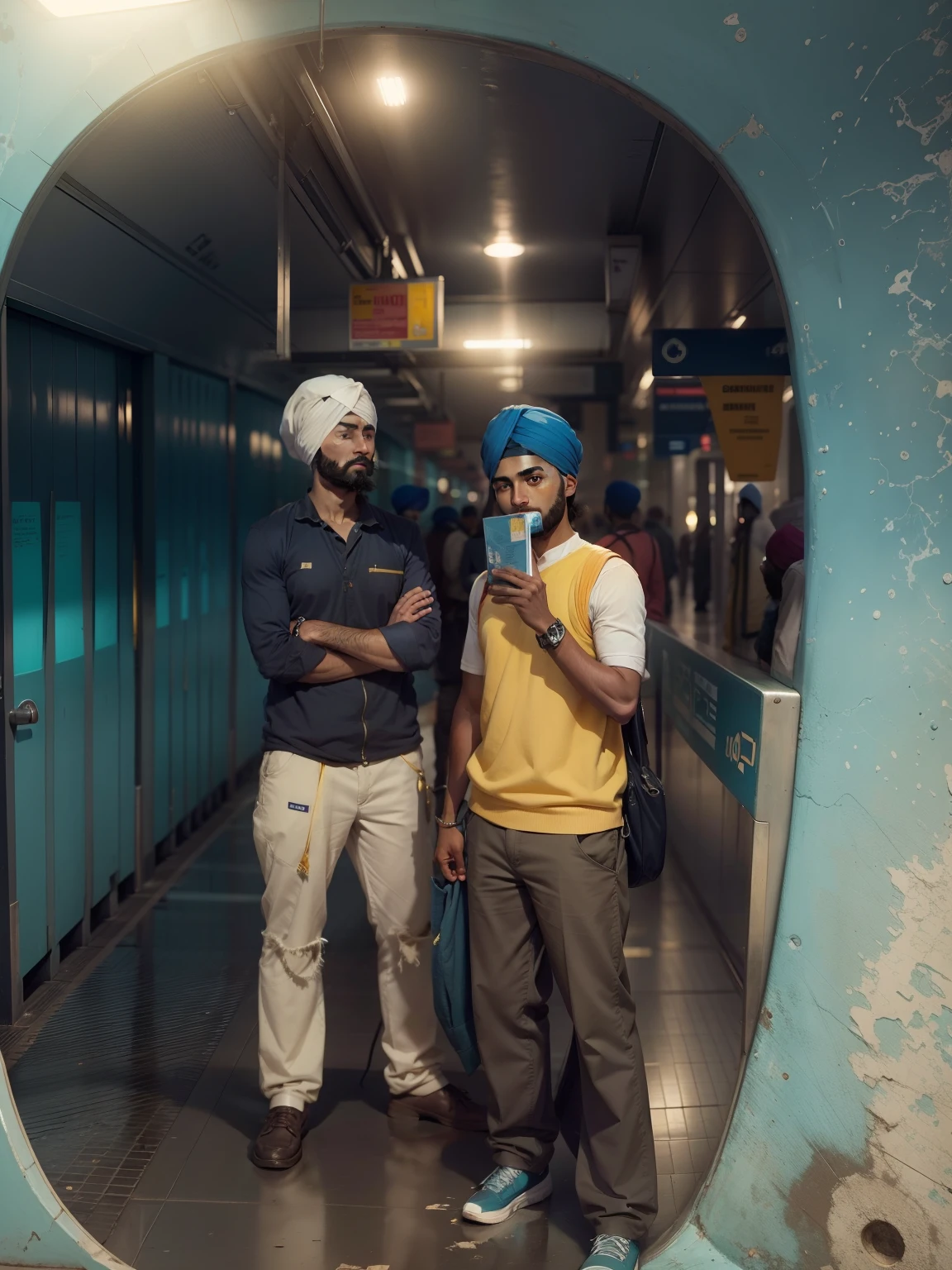Change backgrounds in metro station and cute sikh boy