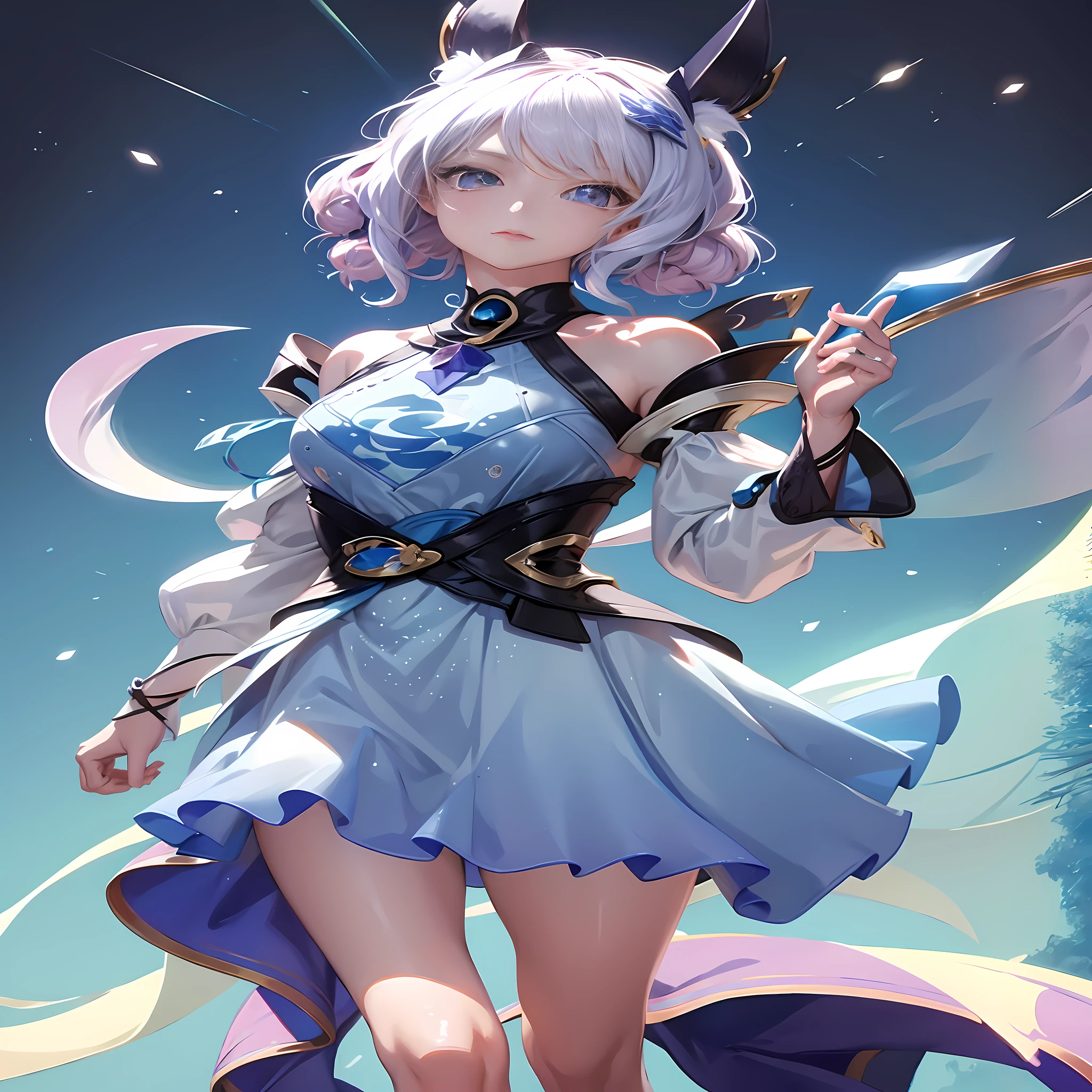 Anime girl with sword and dress up on, beautiful celestial mage, ! dream artgerm, lunar themed attire, Cuschart krenz women art majors, knight portrait of zodiac girl, anime fantasy illustration, extremely detailed artgerm, fantasy art style, Cute anime waifu in nice series , style of artgerm