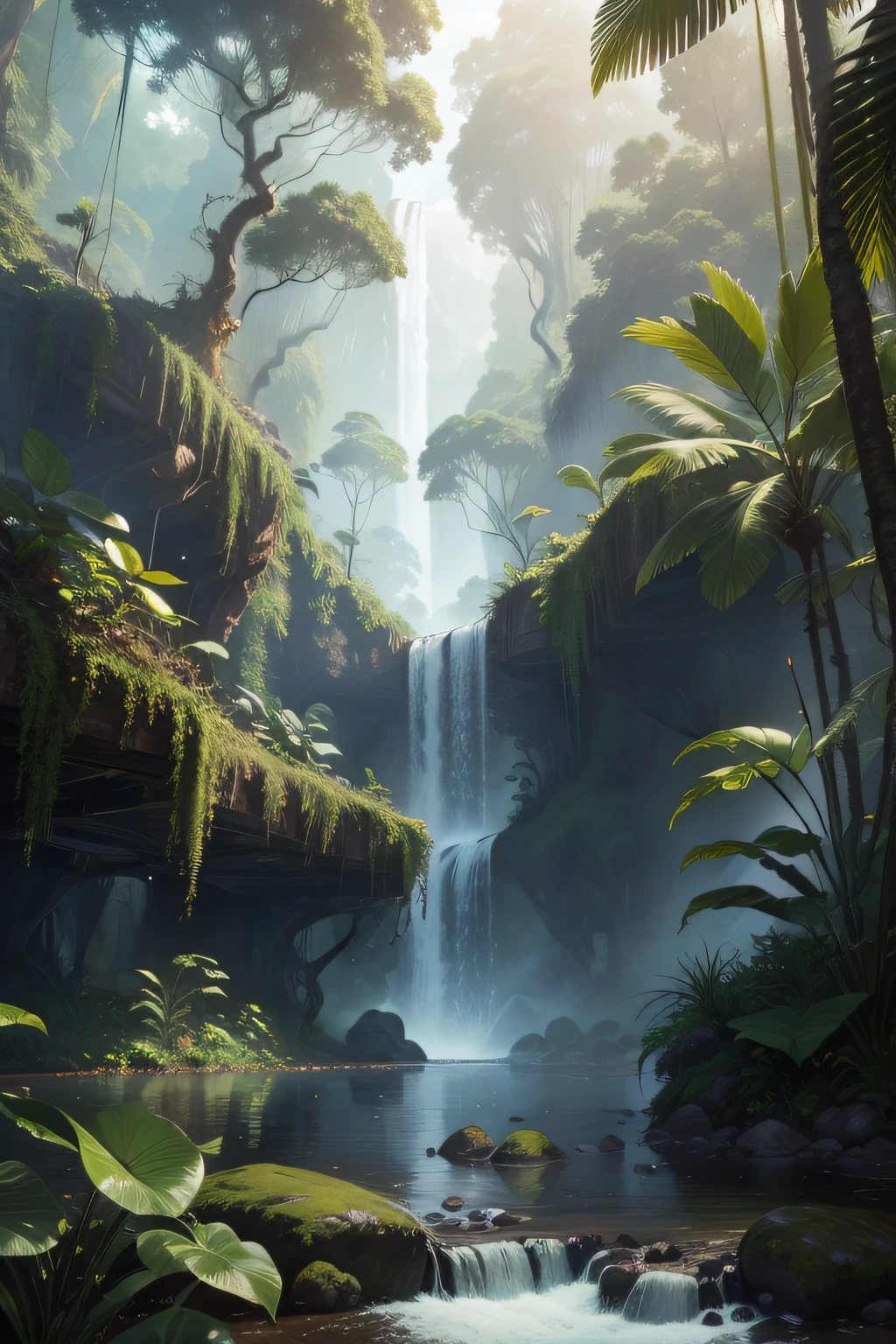 the rainforest，ultra-realistic realism，Ray traching，high detal