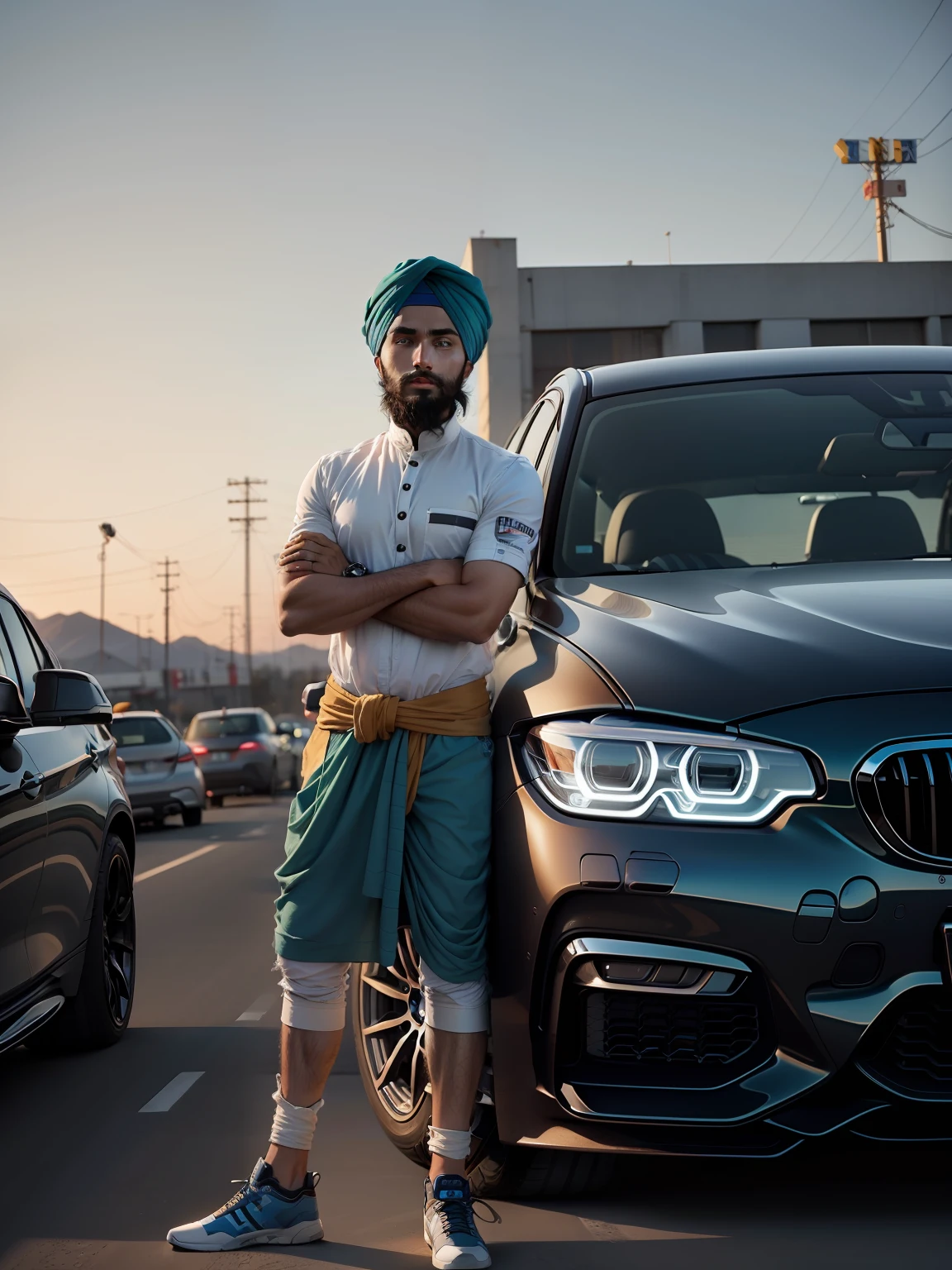 Change backgrounds in bmw car and cute sikh boy