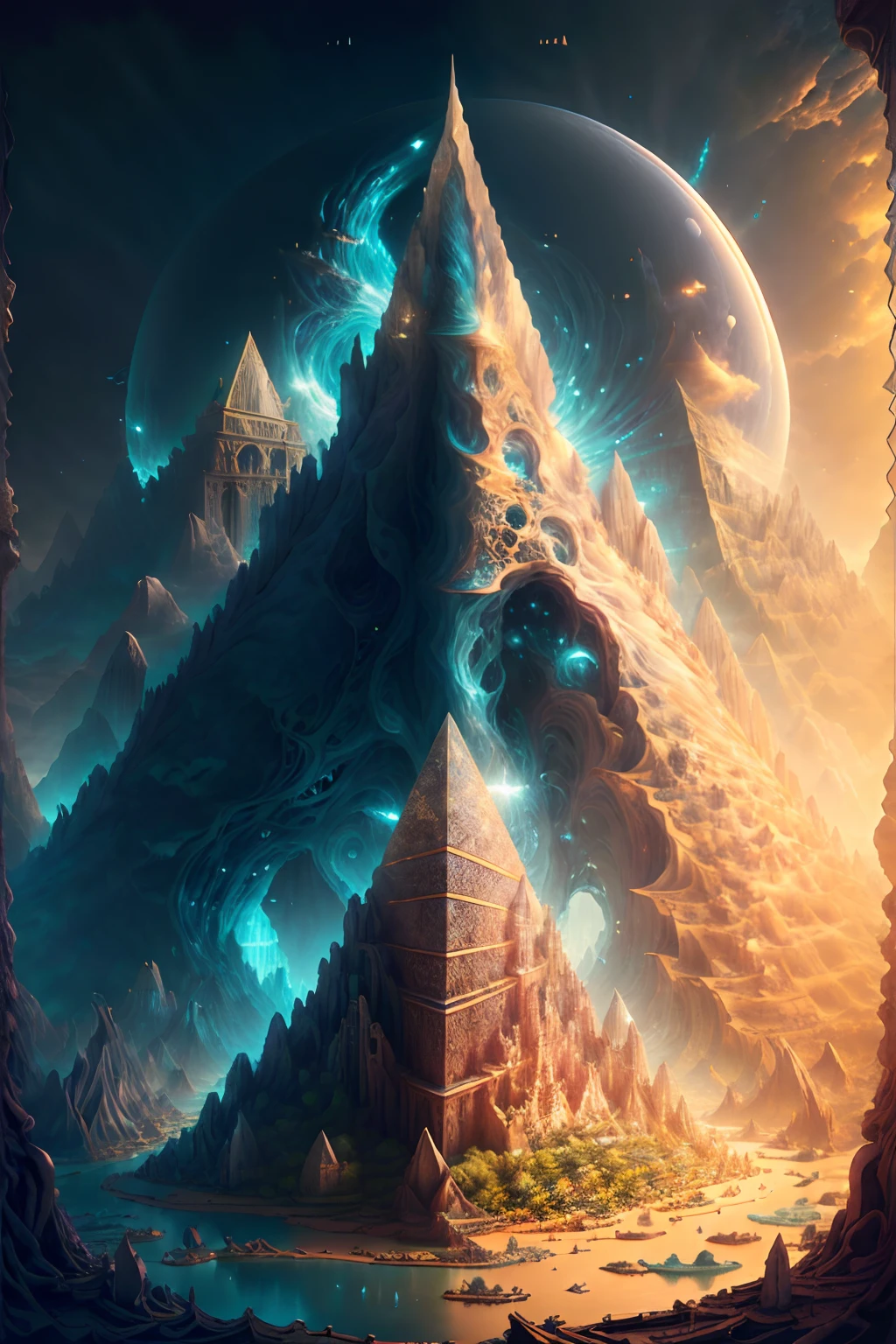 fantasy world, Landscape of a Anxious, pyramid, background is The City of Atlantis, F/14, Lomography, behance HD, ultra detail