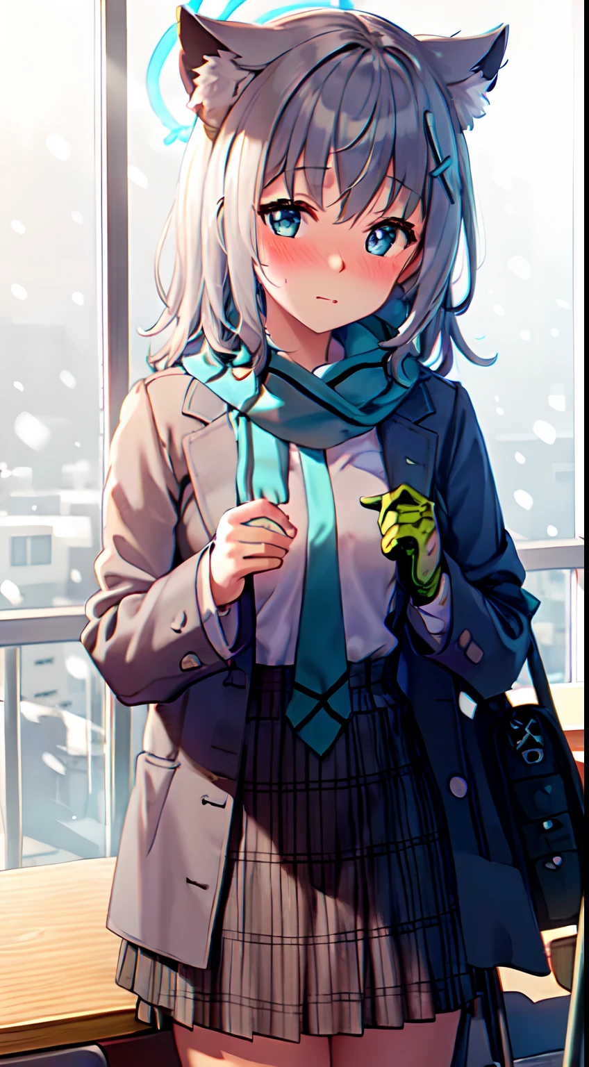 School, jacket, Embarrassed, night, snowing, classroom