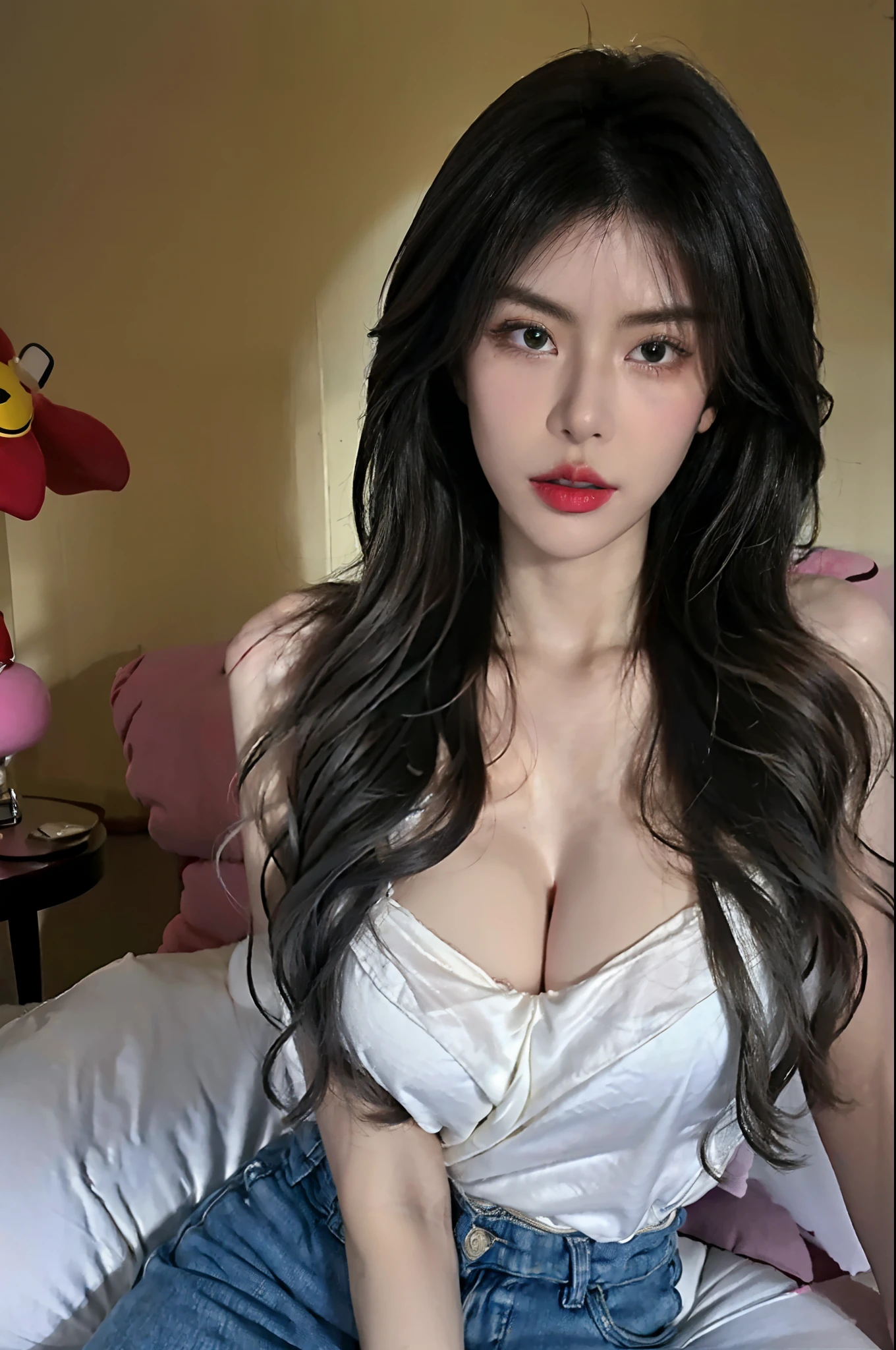 ((best qualtiy, 8k, tmasterpiece:1.3)), sharp:1.2, full bodyesbian，perfect figure beautiful woman:1.4, Slim abs:1.2, ((Layered Hair Style, huge tit:1.2)), (Long shirt with wet white buttons：1.1），（Sateen，the street：1.2），Get wet：1.5，Highly detailed facial and skin texture，A detailed eye，二重まぶた，Very detailed CG unity 8K wallpaper，（tmasterpiece），（best qualtiy），（ultra - detailed），（Ultra photo realsisim），Open both legs in the crotch view of the whole body（best character detail：1.36），Nikon D750 f / 1.4 55mm，dynamic angle，profesional lighting，photon maping，Radio City, physically-based renderingt, onbed, White color blouse,Transparent dress-up，underwear, underwear， looking at viewert, Be red in the face, 1girll, a matural female, A MILF, full bodyesbian，Perfect body, the golden ratio,(Kpop idol),(Oil skin:1.2),(Oil skin:1.1), Makeup,[:(com rosto detalhado:1.2):0.2]:,PureErosFace_V1, ((Curly gray hair and sophisticated style)),full bodyesbian，(aegyo sal:1),(puffy eye),(eyeslashes:1.1), (cparted lips:1.1),red lipsticks,broad shoulder,(huge tit:1.1),(cleavage:1.1),,(big assa:1.2),upper legs,huge tit