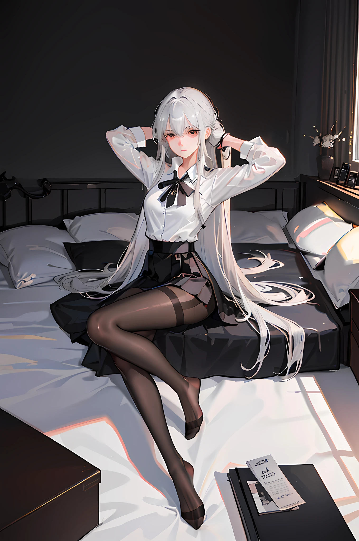 Elf Girl、8-year-old、Medium-long silver hair、Silver Eyes、Big black t-shirt、No bottoms worn、barefoot、Seductive expression、Full body portrait