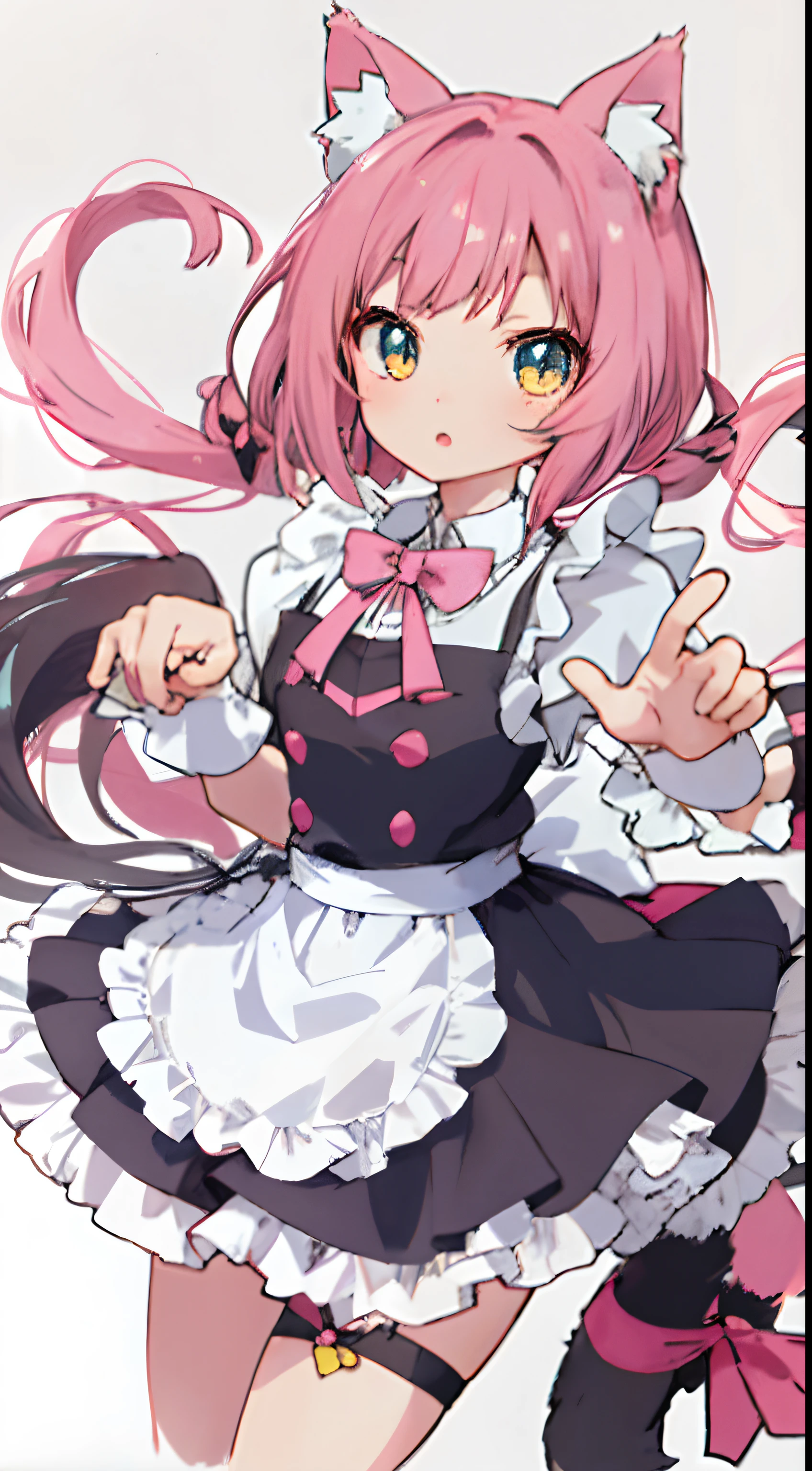 Anime characters standing on the ground,There are cat ears and clothes, anime cat girl in a maid costume, cute anime catgirl, Cute!! tchibi!!! Cat woman, Anime moe art style, anime catgirl, anime cat, Pisif, Very beautiful anime cat girl, anime girl with cat ears, nyaruko-san, at pixiv, Cat girl,Clearly visible cat's paws