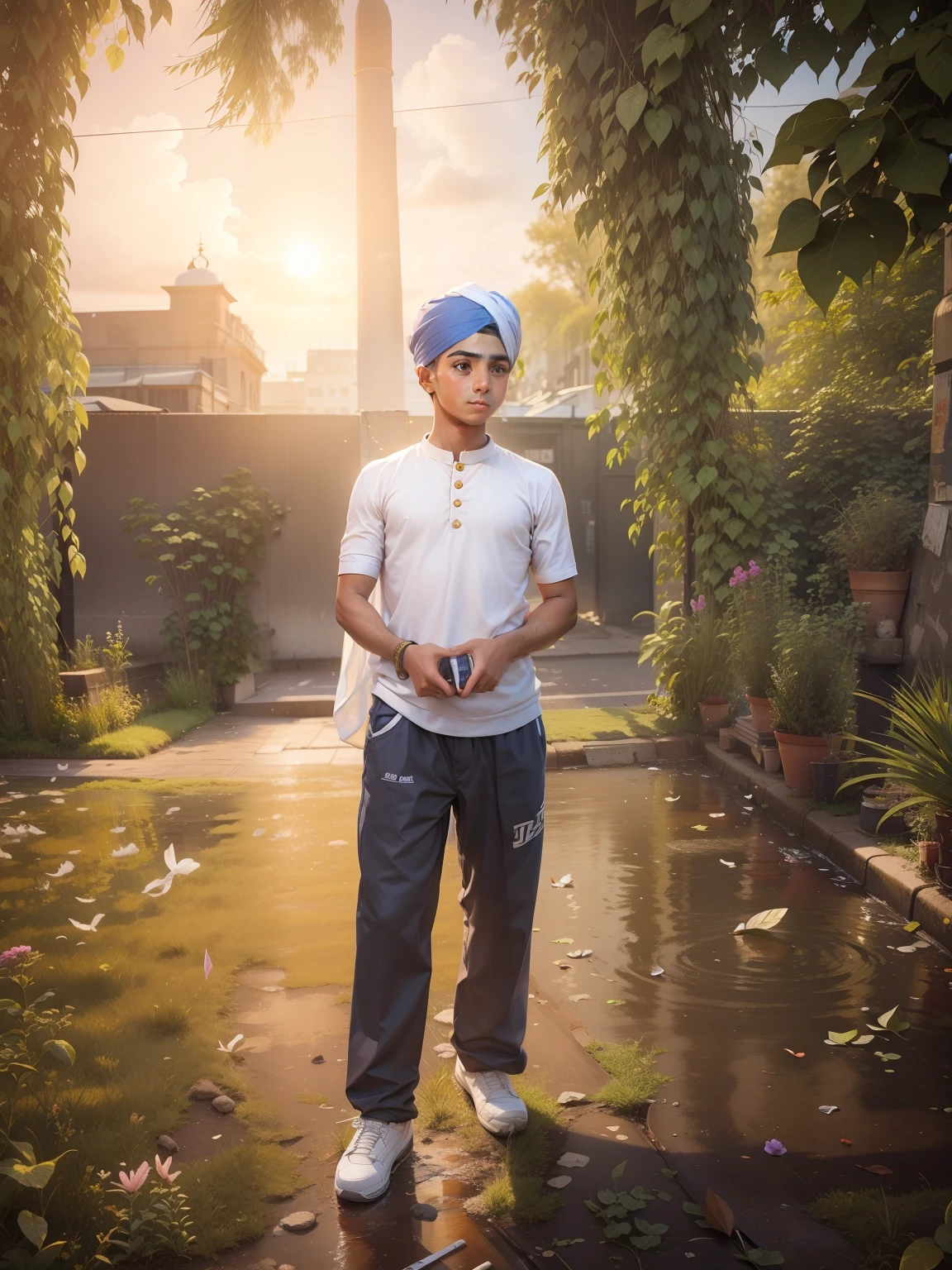 Change backgrounds in London city cute sikh boy in