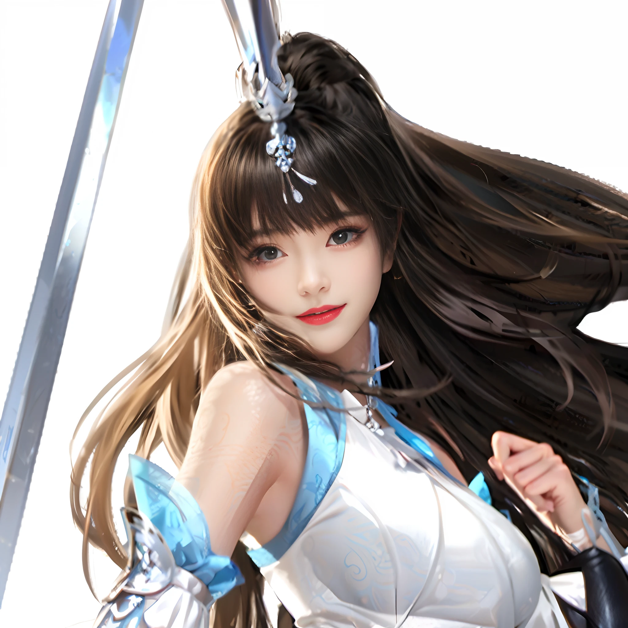 Bust of an ancient Chinese beauty,(master piece:1.2,high high quality),(Pisif:1.4),a close up of a woman with a sword in her hand, xianxia hero, Smooth anime CG art,Avatar image,full-body xianxia, Game CG