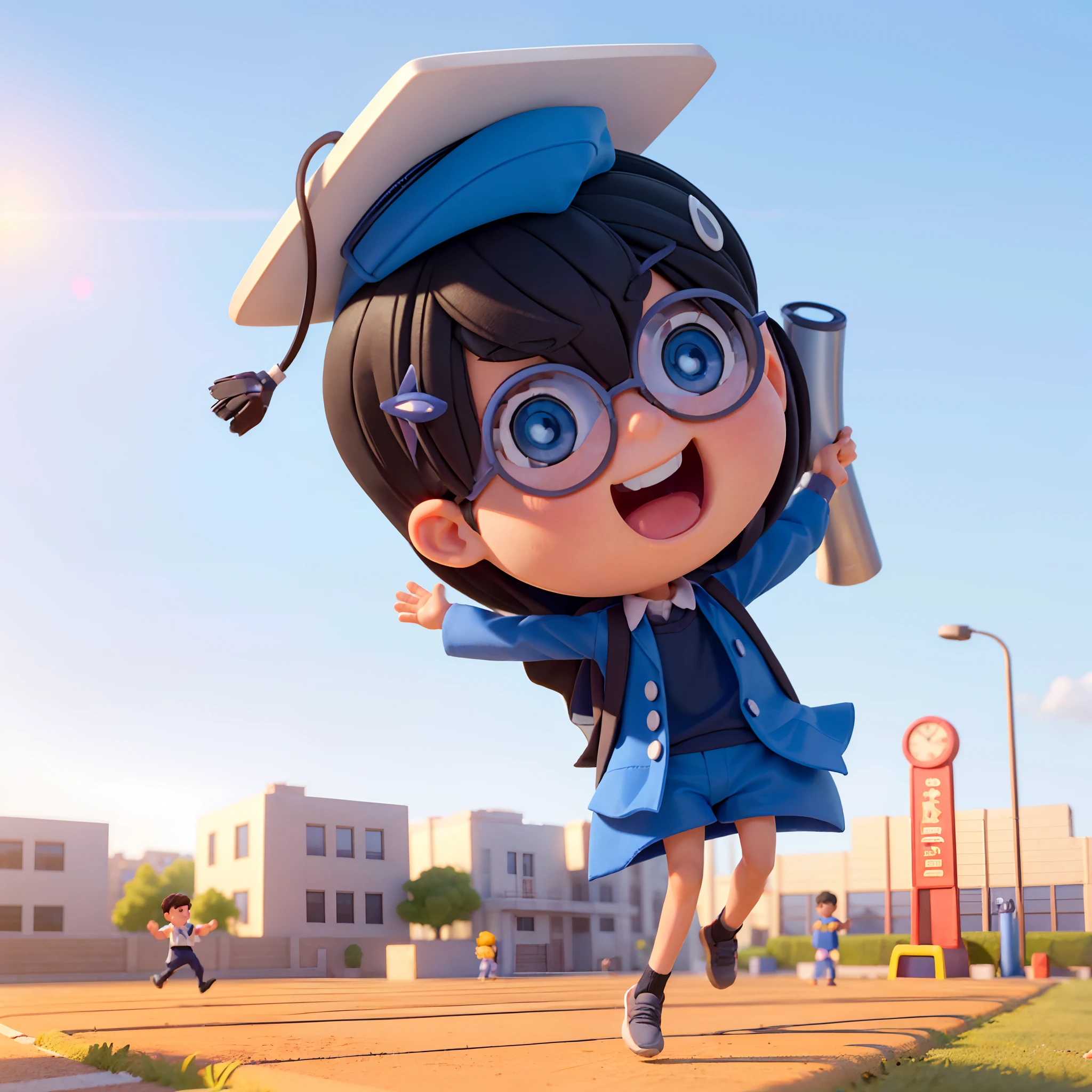 A boy (in the picture ratio 1:2), school uniform, school playground, running track, crossing the finish line, victory, joy, joy, perfect quality, clear focus, (Masterpiece: 1.2) (Realistic: 1.2) (Bokeh) (Best quality) (Detailed skin: 1.3) (Intricate details) (8K) (Detail eyes) (Sharp focus), (Happy)