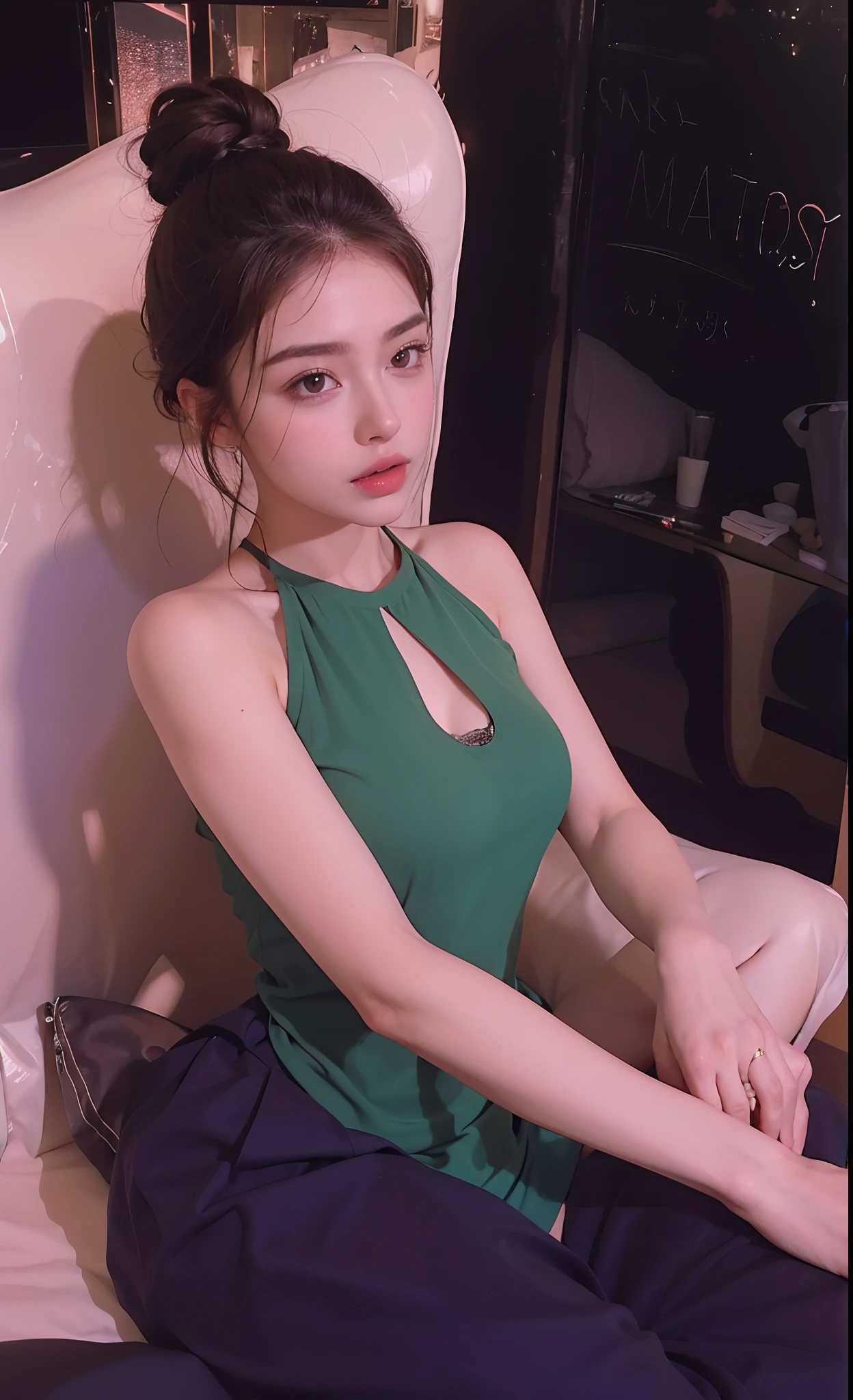 ((Best Quality, 8K, Masterpiece: 1.3)), 1girl, Slim Abs Beauty: 1.3, (Hairstyle Casual, Leaky Big Breasts: 1.2), Dress: 1.1, Super Fine Face, Delicate Eyes, Double Eyelids, Smile, Home, spread legs:1.5,