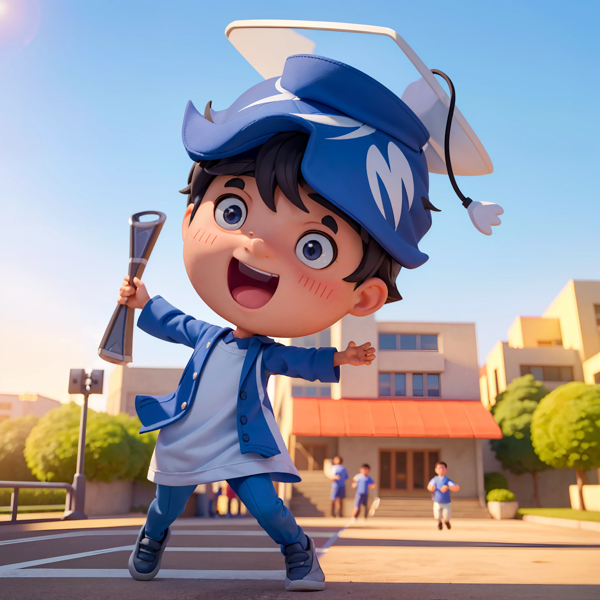 A boy (in the picture ratio 1:2), school uniform, school playground, running track, crossing the finish line, victory, joy, joy, perfect quality, clear focus, (Masterpiece: 1.2) (Realistic: 1.2) (Bokeh) (Best quality) (Detailed skin: 1.3) (Intricate details) (8K) (Detail eyes) (Sharp focus), (Happy)