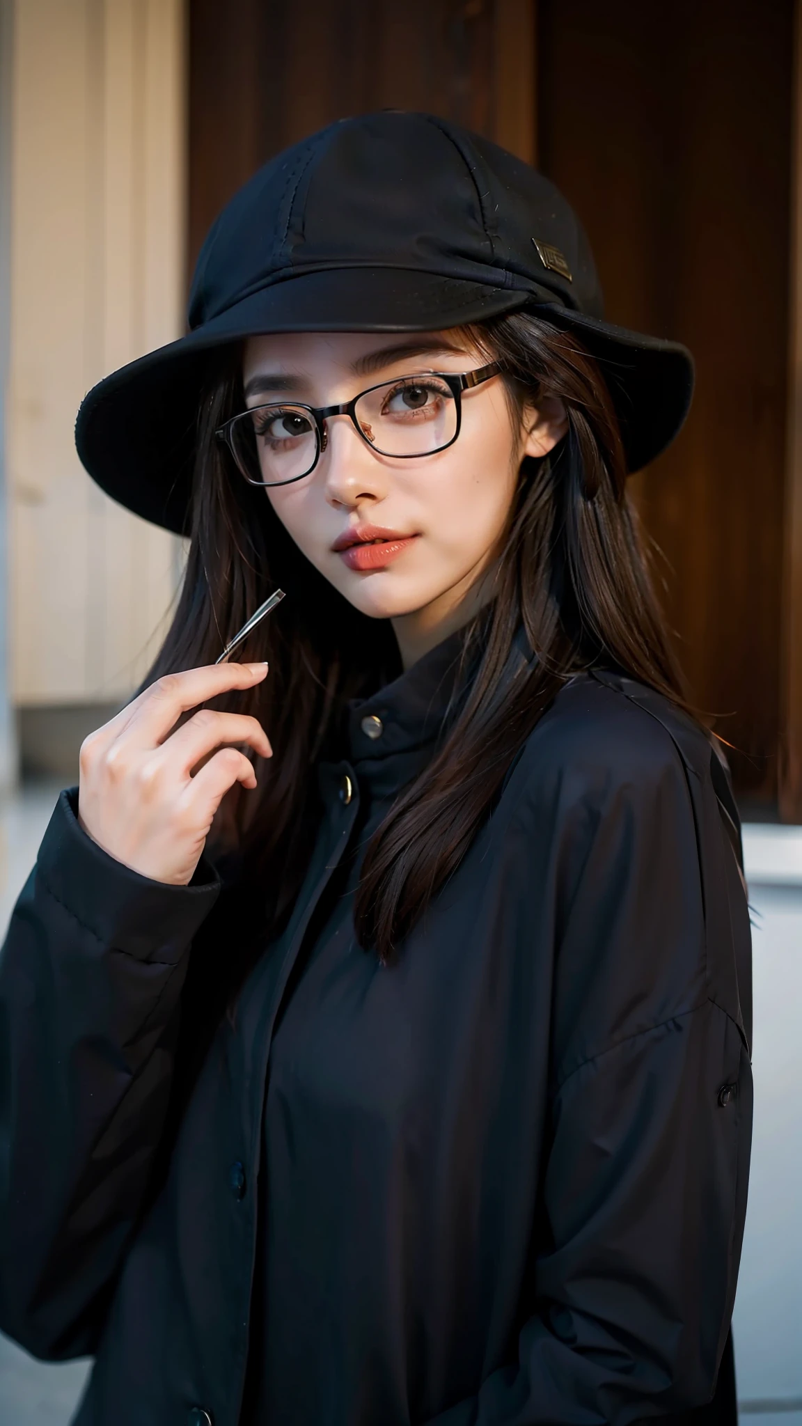 Handsome woman with glasses and hat