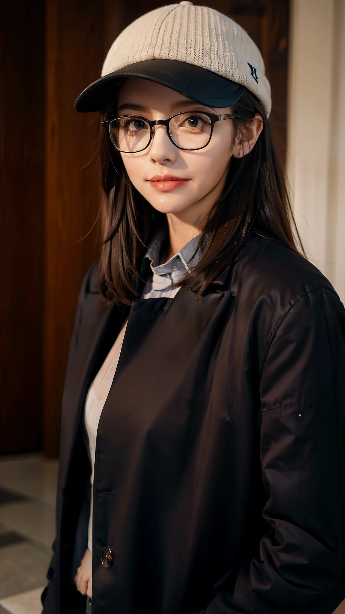 Handsome woman with glasses and hat