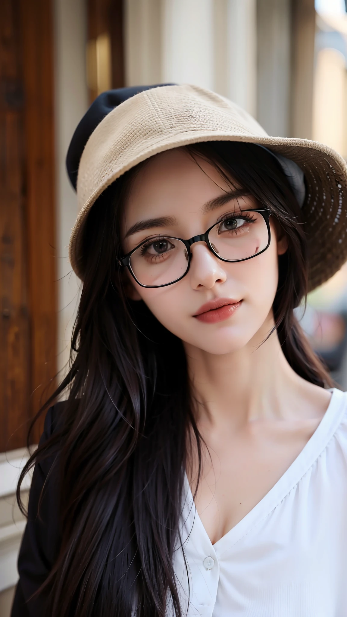 Handsome woman with glasses and hat