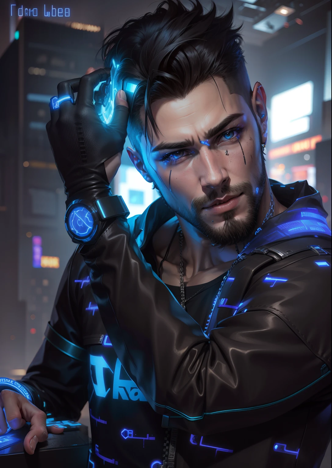 Change background cyberpunk handsome boy, realistic face, ultra realistic