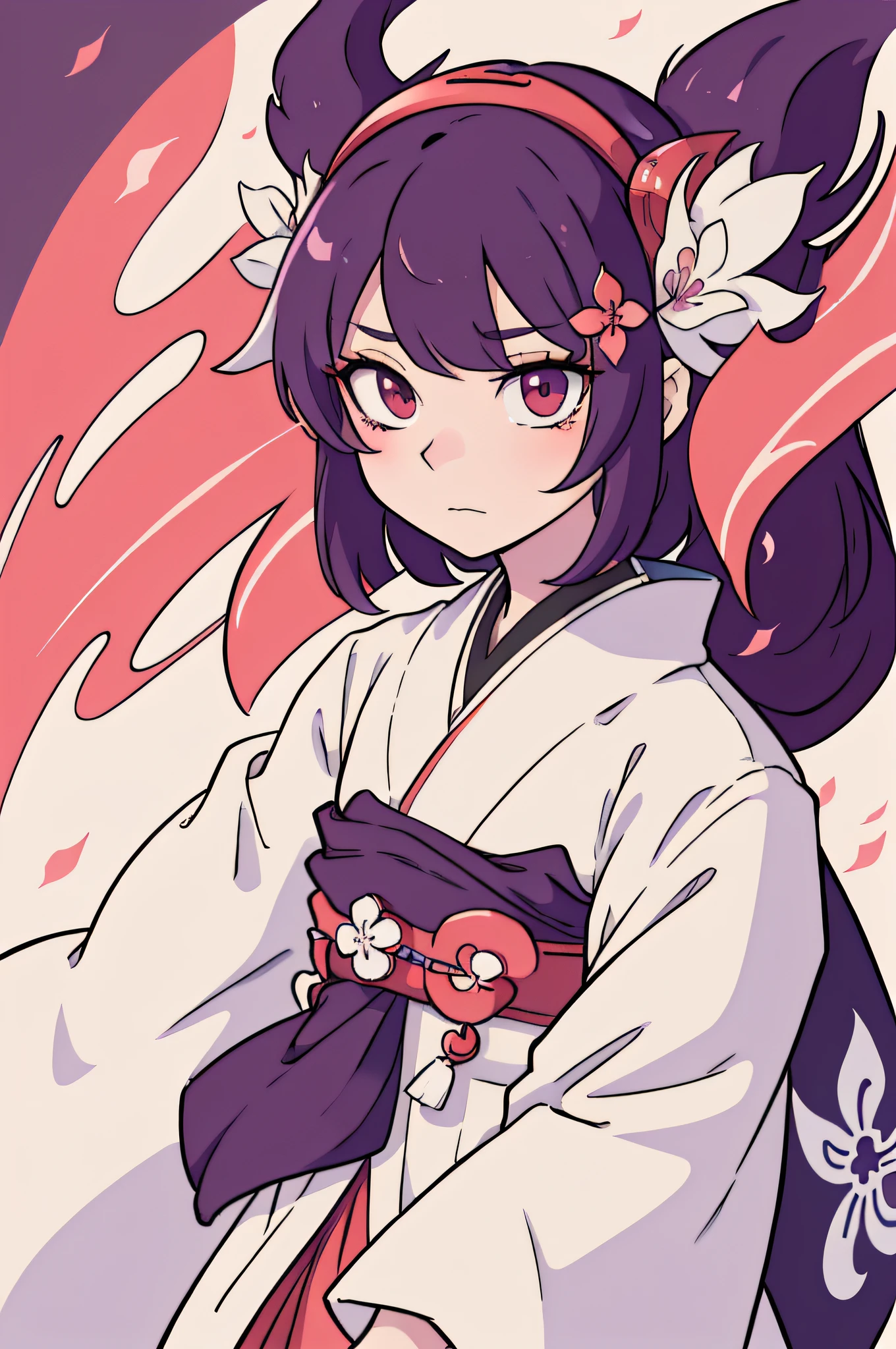 onmyoji，Sakura demon，clean and meticulous anime style, perfect lineart, Detailed anime face, flat anime style shading
