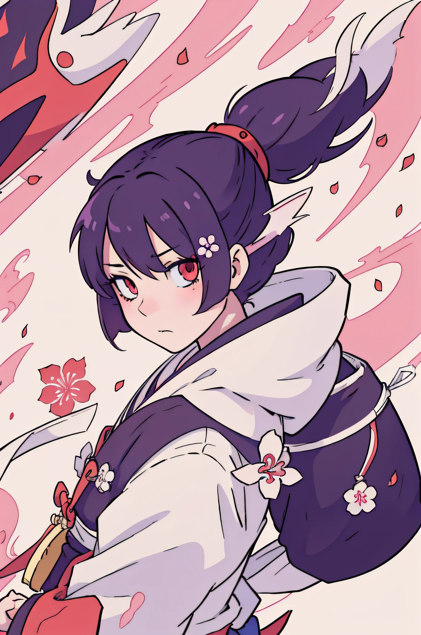 onmyoji,Sakura demon,clean and meticulous anime style, perfect lineart, Detailed anime face, flat anime style shading
