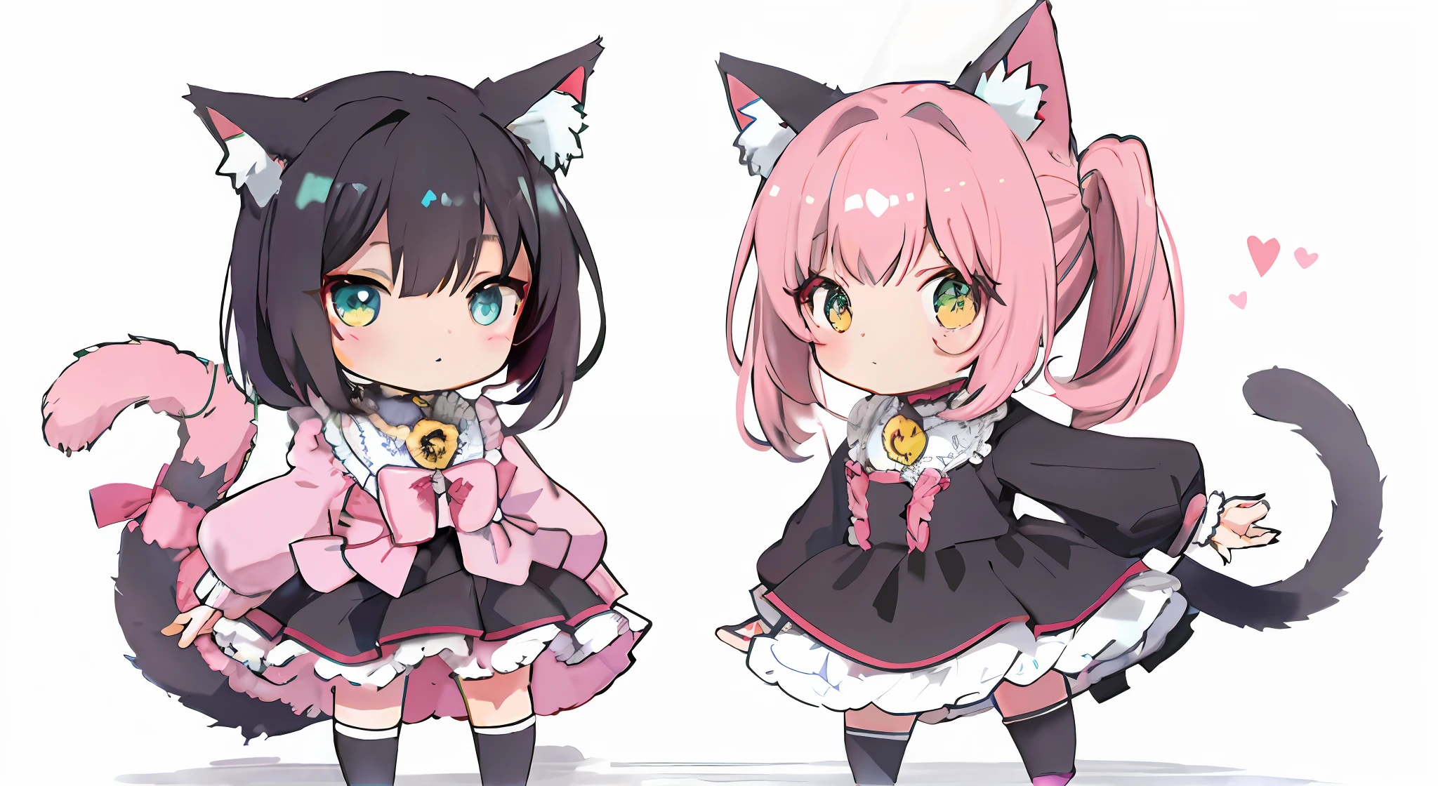 Anime characters standing on the ground,There are cat ears and clothes, anime cat girl in a maid costume, cute anime catgirl, Cute!! tchibi!!! Cat woman, Anime moe art style, anime catgirl, anime cat, Pisif, Very beautiful anime cat girl, anime girl with cat ears, nyaruko-san, at pixiv, Cat girl,Clearly visible cat's paws