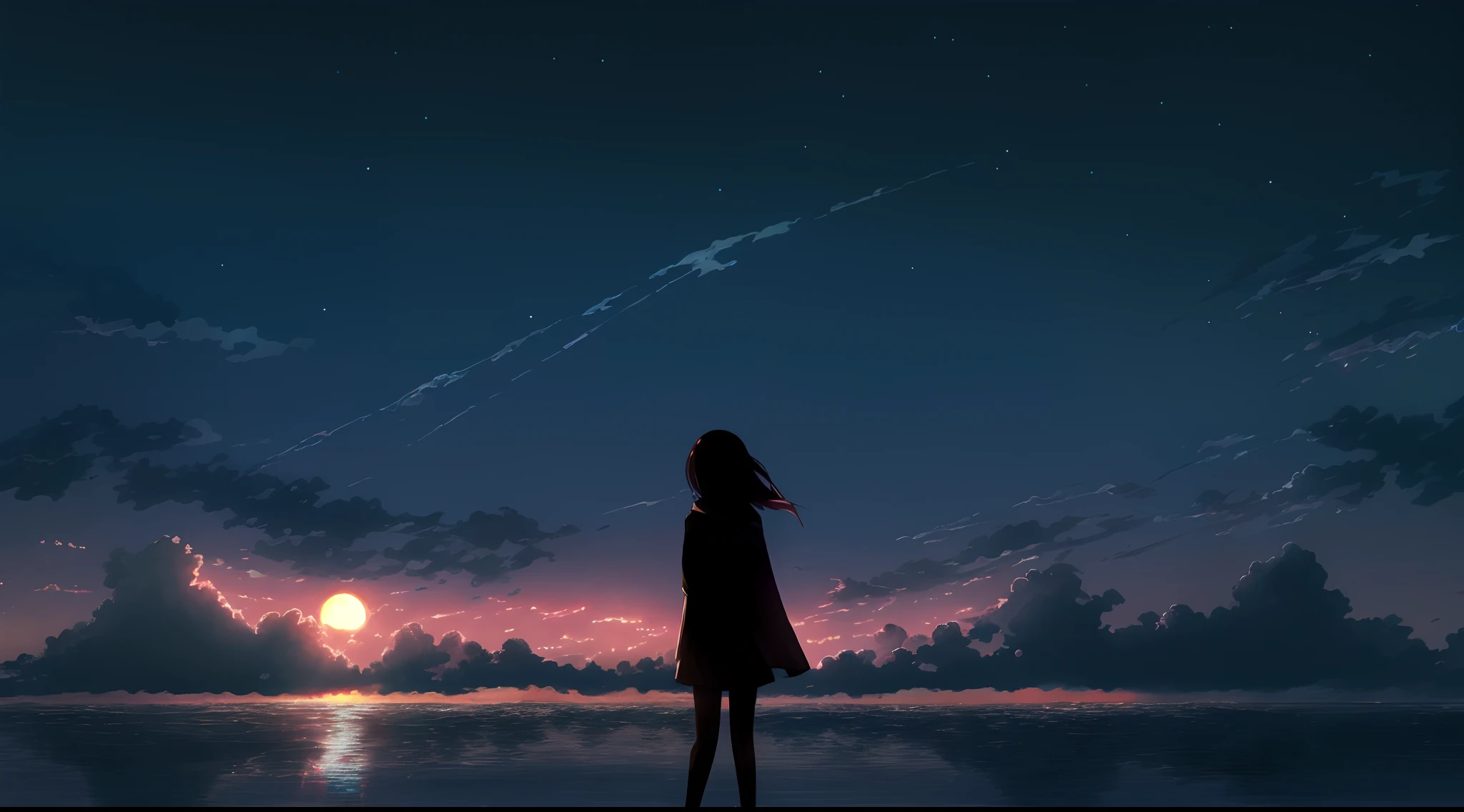 Anime girl looking at the sky at night,The background is the moon, 4K anime wallpaper, Makoto Shinkai Cyril Rolando, Anime art wallpaper 8 K, Cosmos Sky. By Makoto Shinkai, Anime girl walking on water, watching the sunset. anime big breast, Anime art wallpaper 4k, Anime art wallpaper 4 K, Anime wallpaper 4K