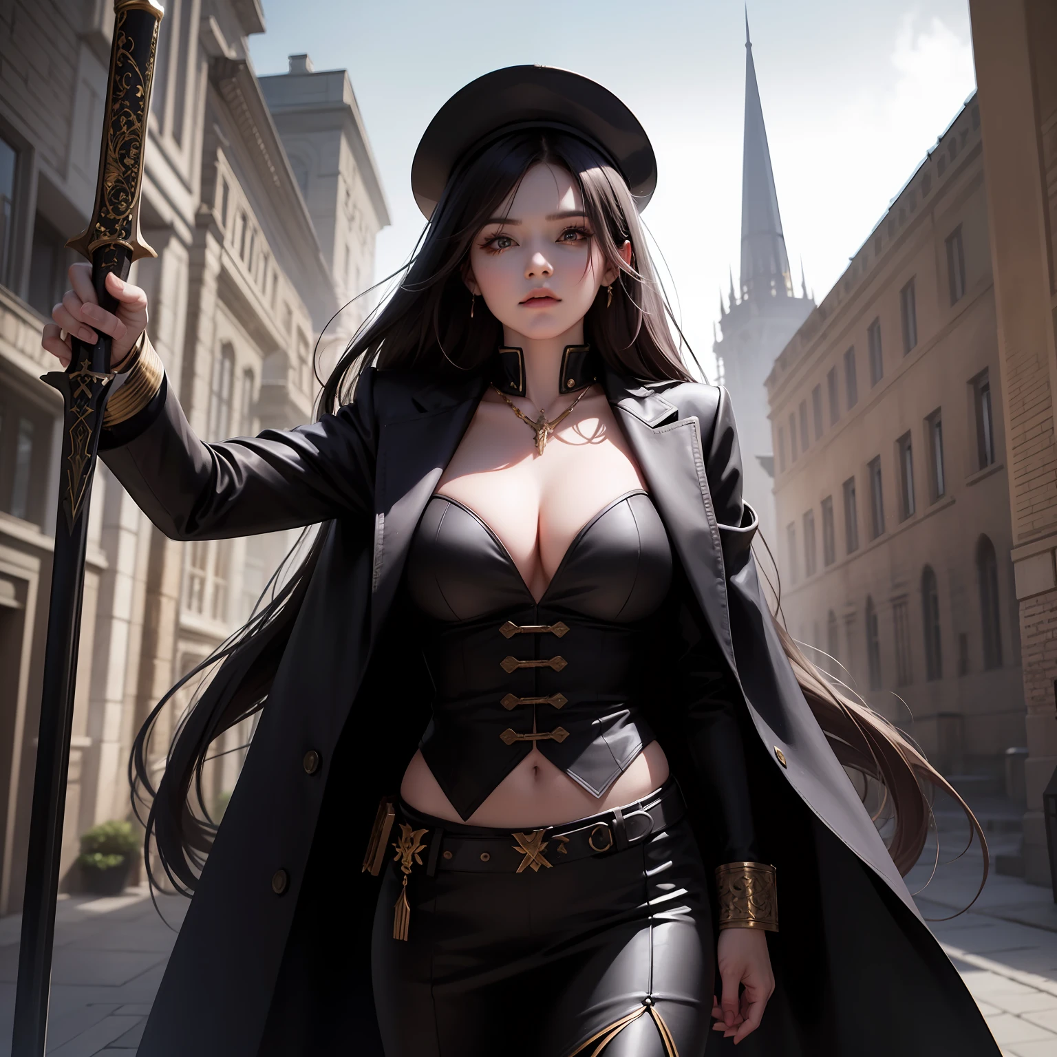 Natasha Castlevania, the enigmatic protagonist of your game, emerges as the last surviving descendant of the legendary Castlevania vampire lineage that faded into history millennia ago. Residing in the 1500 AD era, he aligns herself with the secretive organization known as "The Saber Cross." Tasked with eradicating vampiric threats preying upon humanity, Natasha wields his unique dual-transforming pistols, seamlessly transitioning them into formidable swords. Her existence bridges the gap between the supernatural and human worlds, adding an intriguing layer of complexity to Her character as she navigates his eternal struggle she wearing tuxedo jacket and fedora hat