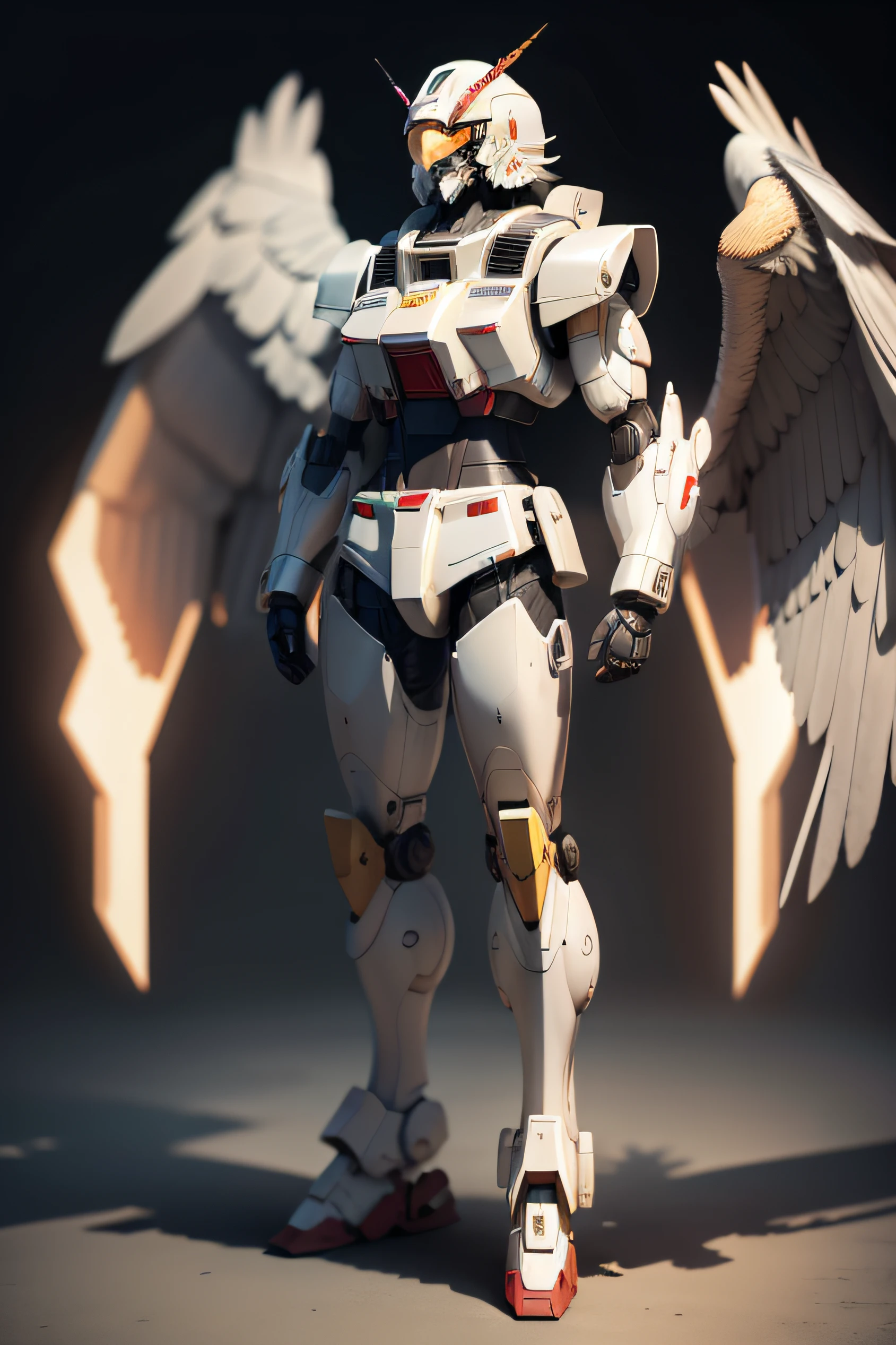 full body, eagle head, wing robotic, gundam armor, from down eye sight