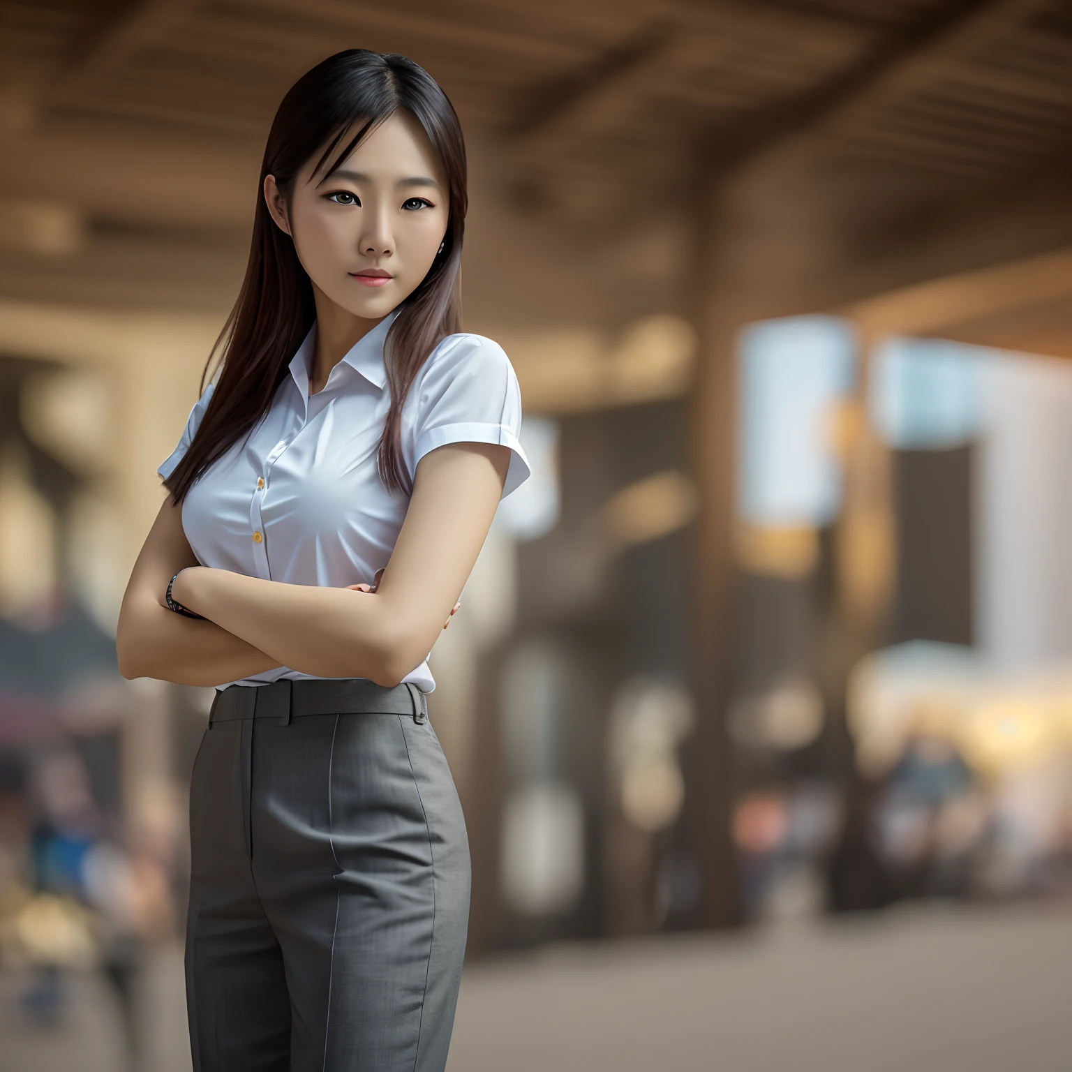 Man standing 30 years in suit and tie、Straight body and head facing the viewer of the photo、Eyes fixed on the lens、Shoulders and head appear in the photo、Man in the center of the photo、8k、top-quality、masterpiece、Realistic and realistic photos、Movie Photos、A hyper-realistic、1人、detaileds、Perfect litthing、 DSRL、professional photograpy、4k、Asians