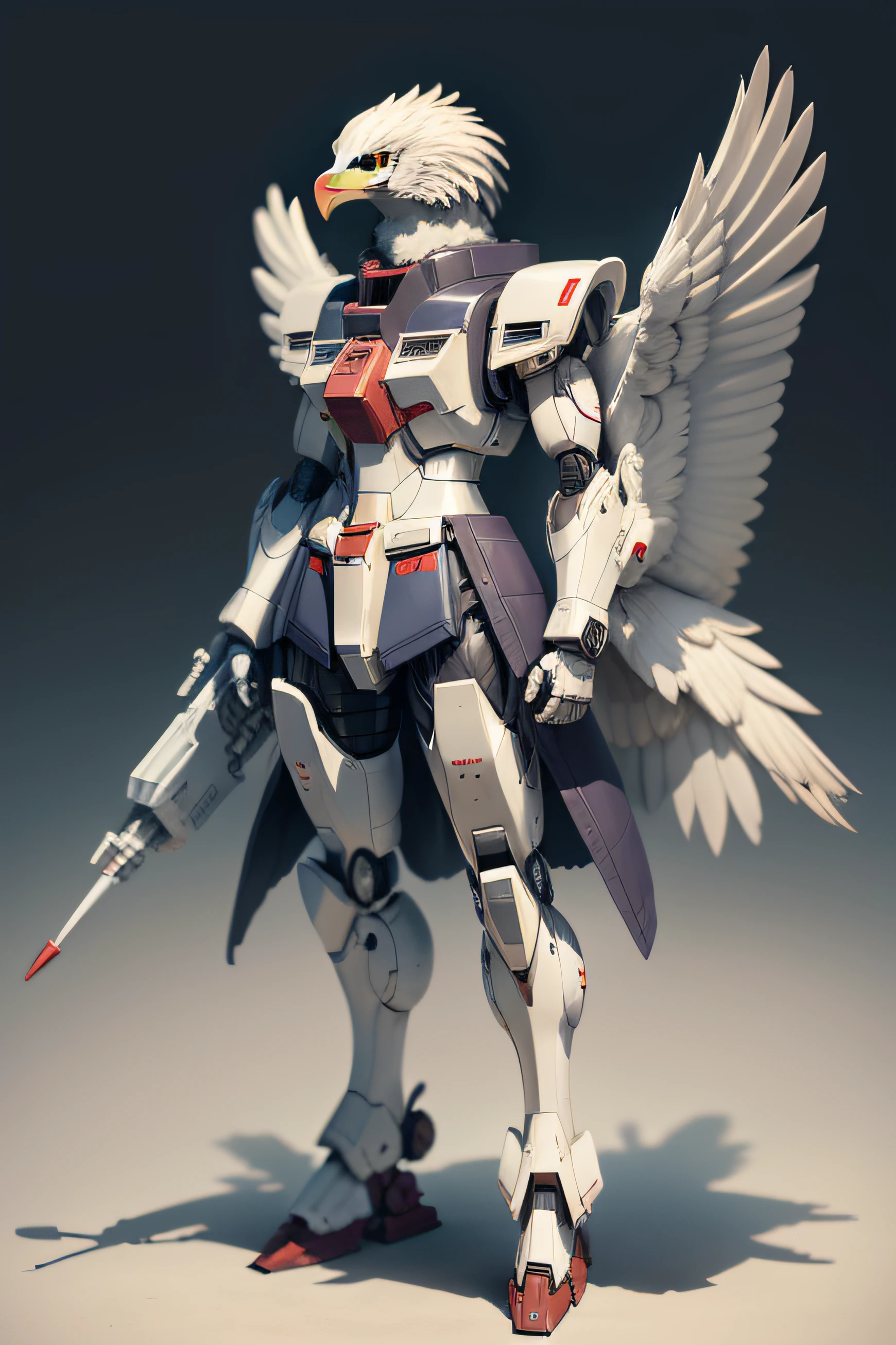 full body, eagle head, wing robotic, gundam armor, from down eye sight