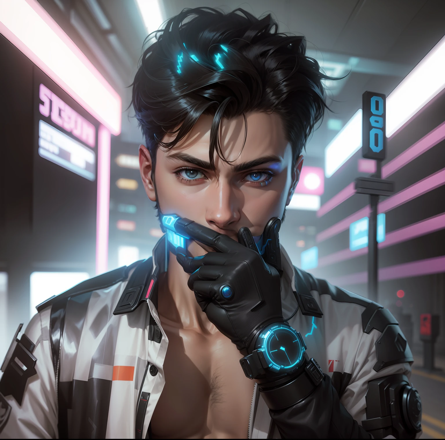Change background cyberpunk handsome boy, realistic face, ultra realistic