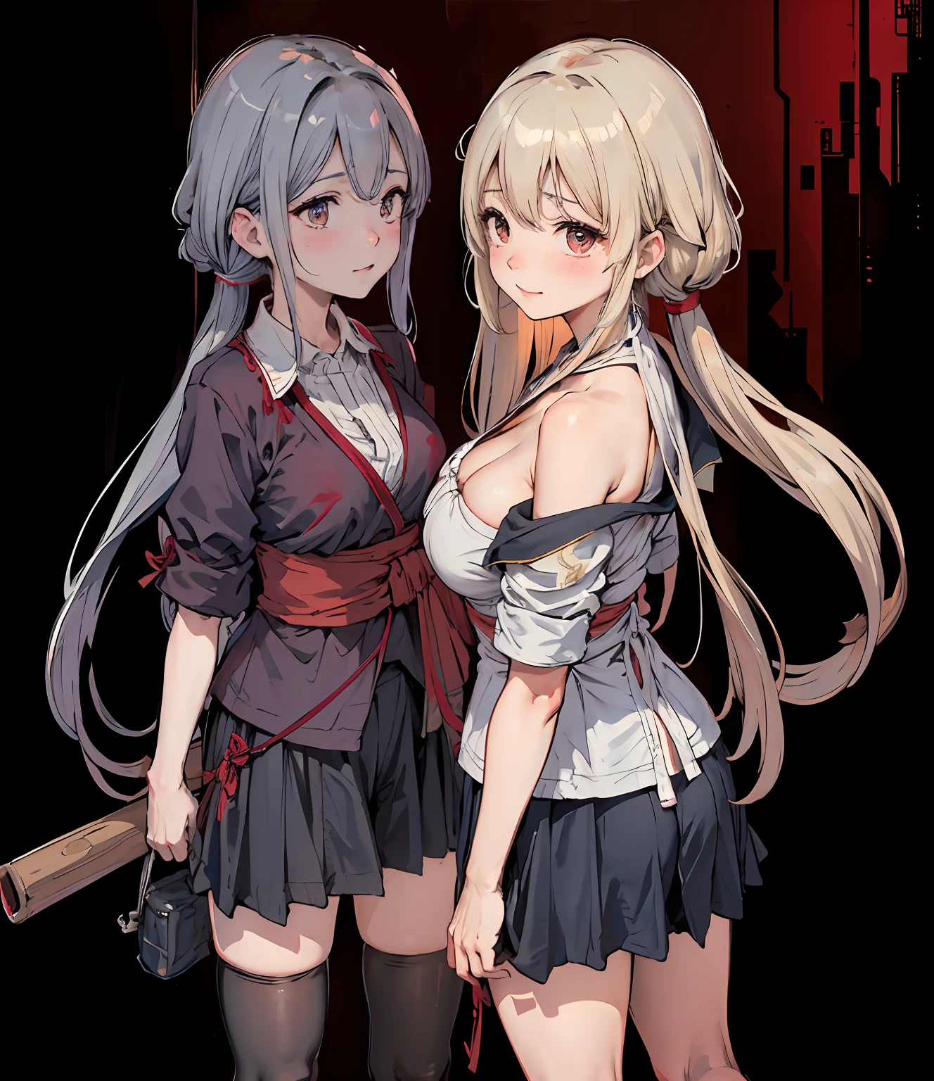 absurderes, 1girll, Be red in the face, (Realistis:1.5), (tmasterpiece, the Extremely Detailed CG Unity 8K Wallpapers, best qualtiy, A high resolution:1.2), (Supergianthugebreasts_Detailed, hyper HD:1.2), lighting perfect, distinctive, (1girll:1.4), looking at viewert, unreal-engine, Sideslit, s the perfect face, 详细的脸, Perfect body, beautidful eyes, Nice face, (Bright Skin:1.4), idoly, ulzang-6500-v1.1,,((gigantic cleavage breasts )),(a narrow waist),(blond hairbl,dual horsetail),((in a school)),(),((Student uniform)),The shoulder straps slip off(obi strip),((face to face)),ssmile,Image quality is yellowish,Pubic hair shows through,upper legs,upper legs,upper legs(full bodyesbian:1.4),By bangs,(eye glass)),sharp sharp eyes,Peck the corners of the mouth,silver earring,