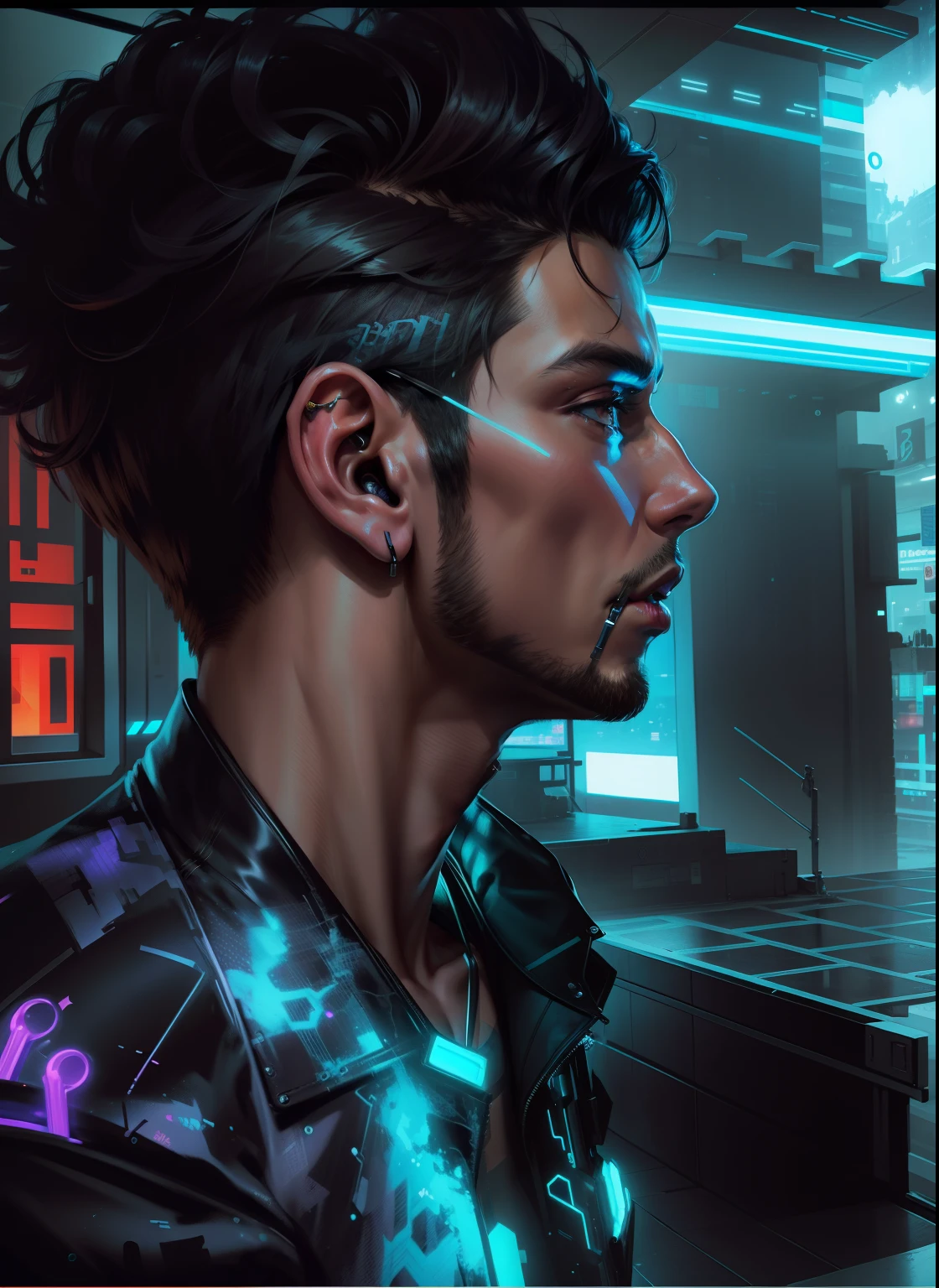 Change background cyberpunk handsome boy, realistic face, 8k, ultra realistic