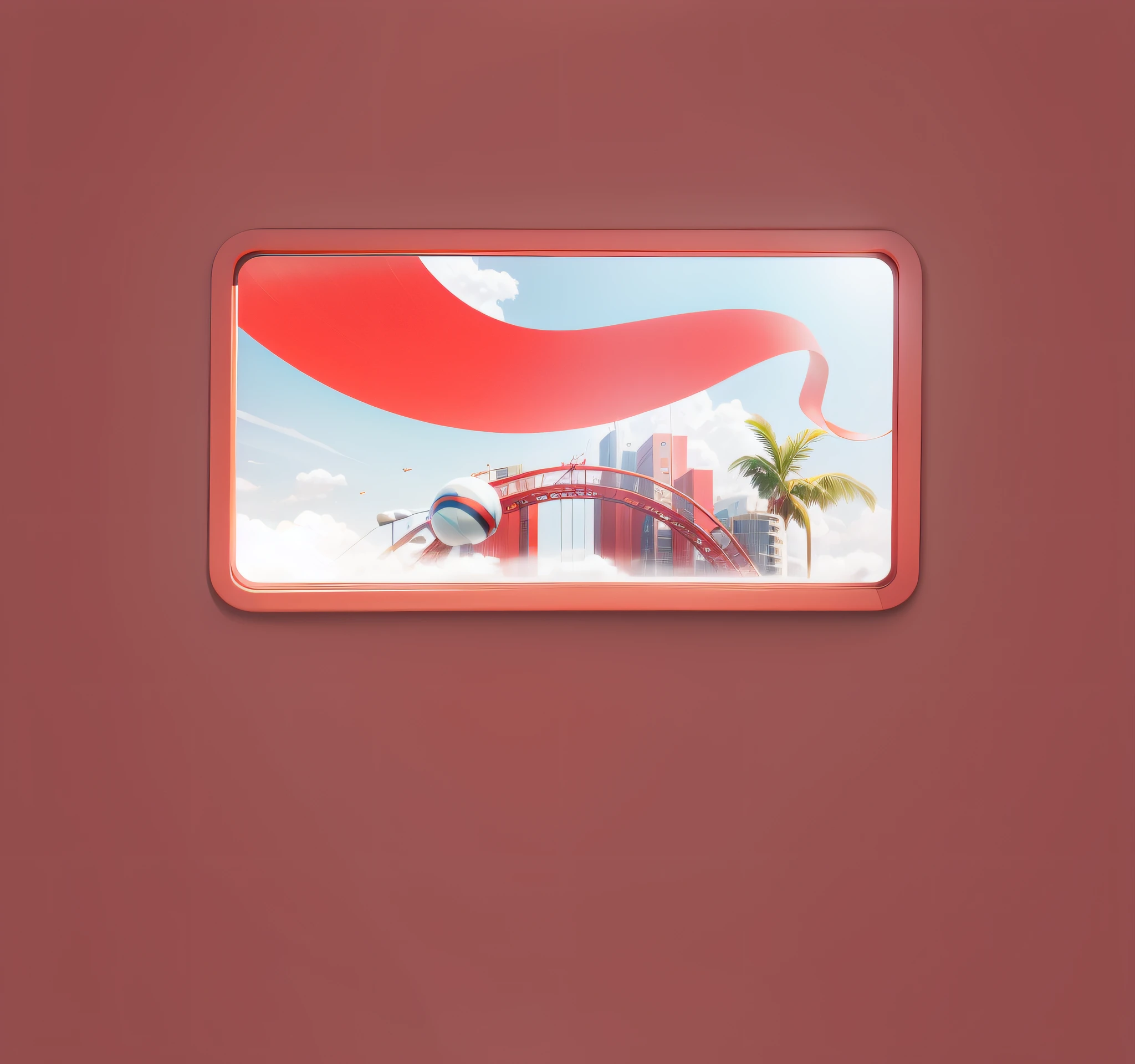 janelas,Sky gardens,Red streamer,Airbus,clouds,3Drenderingof,Dopamine mood heaven,Summer carnival style,Premium texture,high-class details,Studio lights